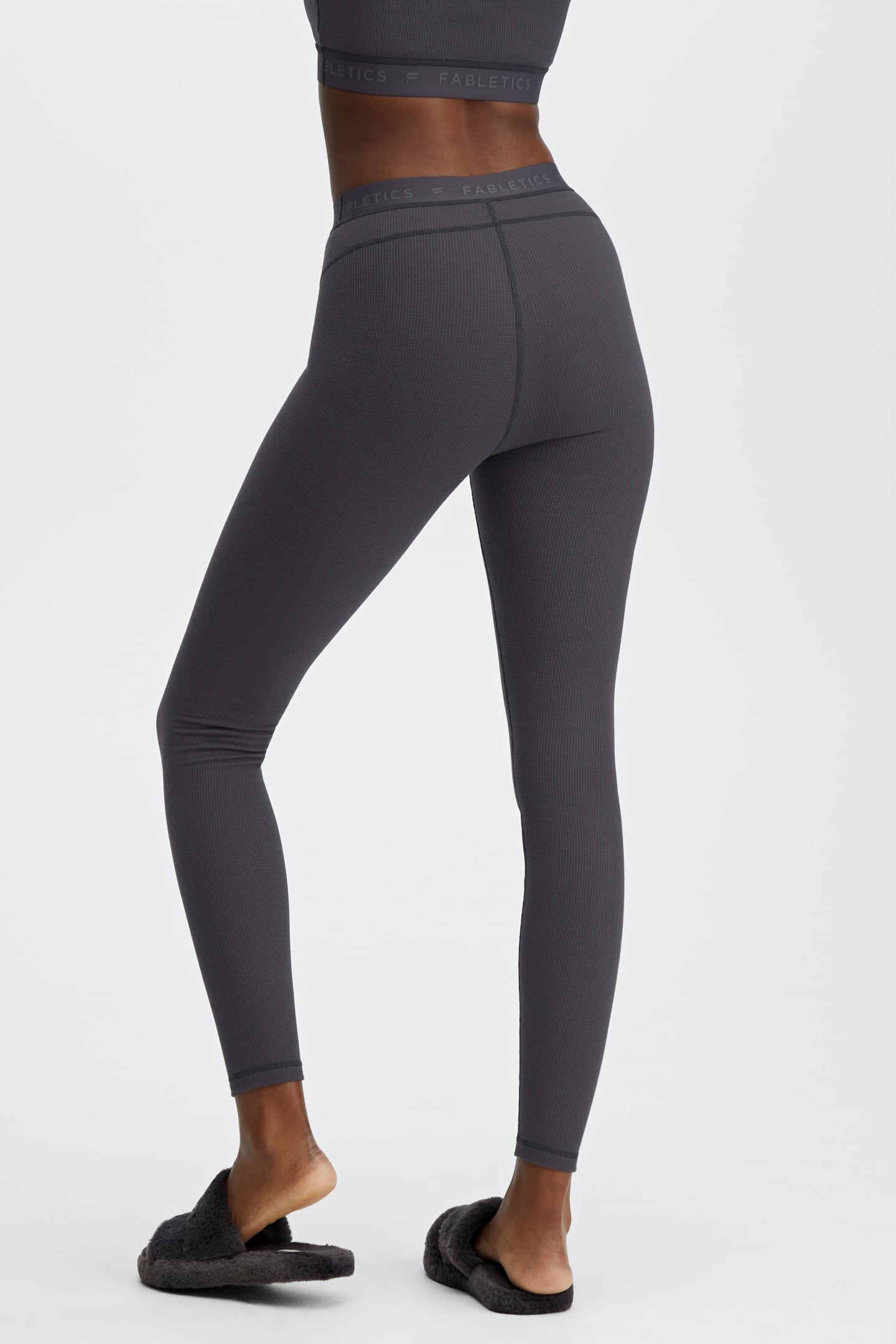 FABLETICS WAFFLE LEGGING PEWTER/PEWTER LOGO 3