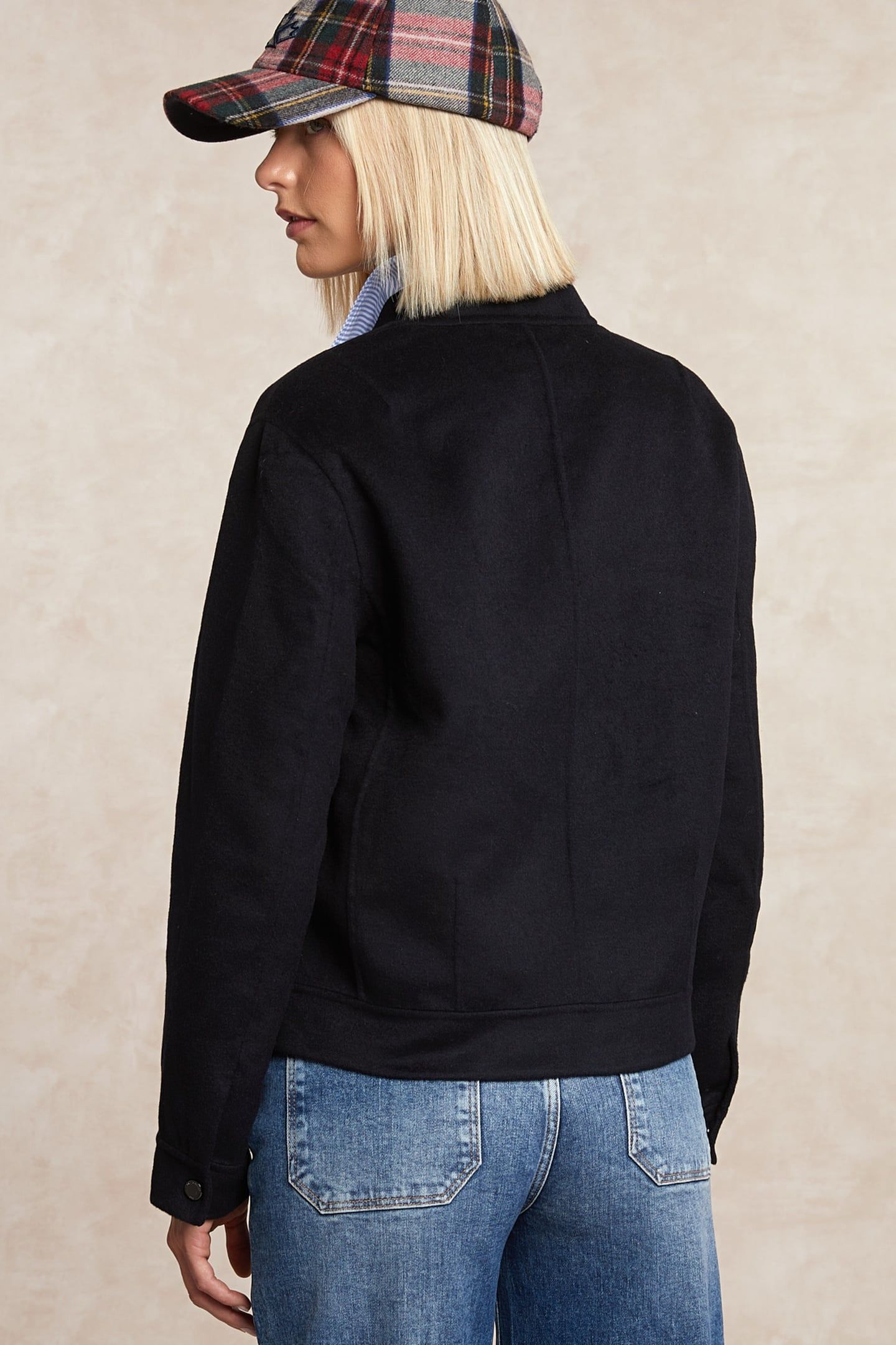 SHORT BOMBER WOOL JKT BLUE 2