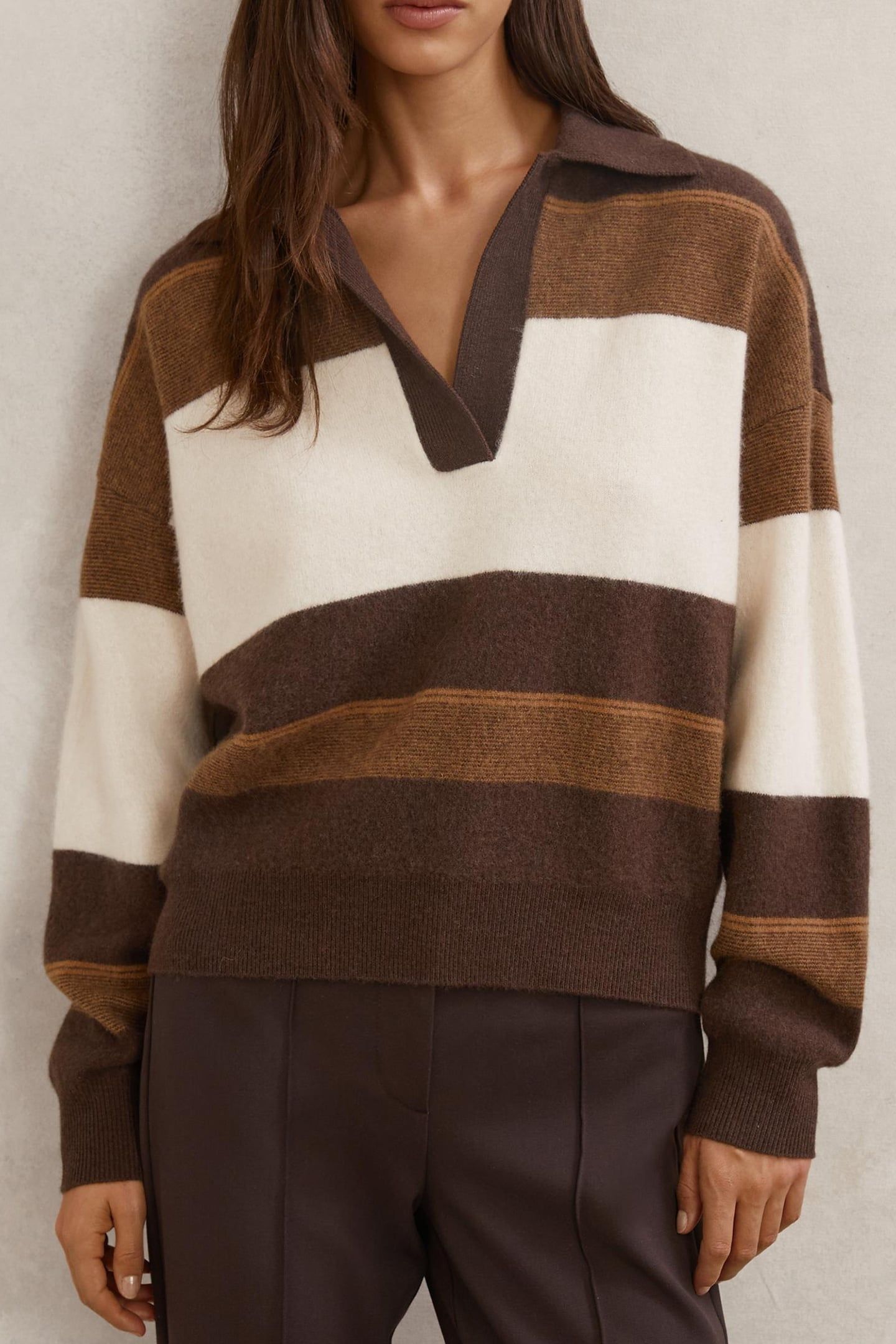 STRIPE CASHMERE BLEND JUMPER CHOCOLATE/CREAM 1