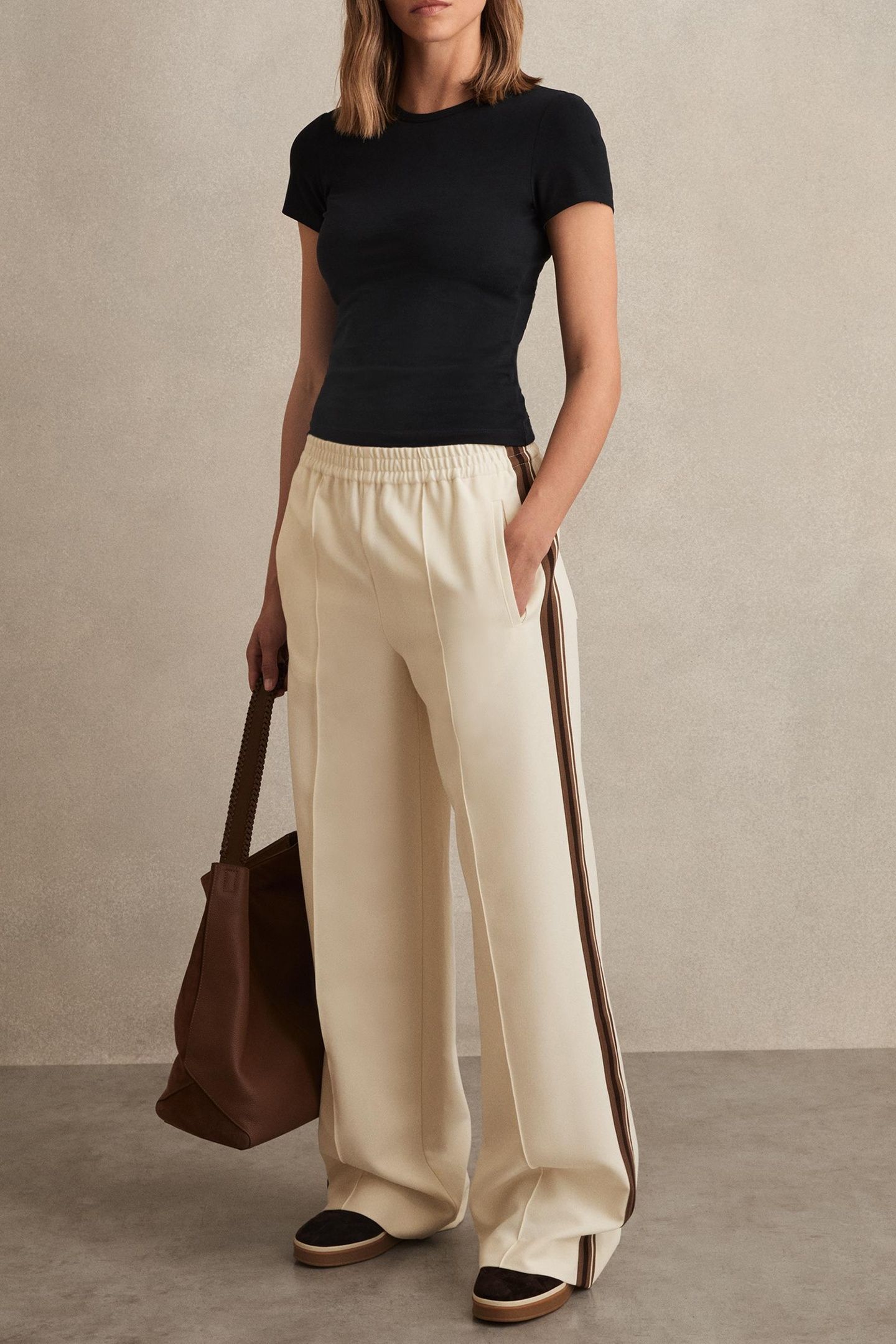 SIDE STRIPE WIDE LEG TROUSER CREAM 1
