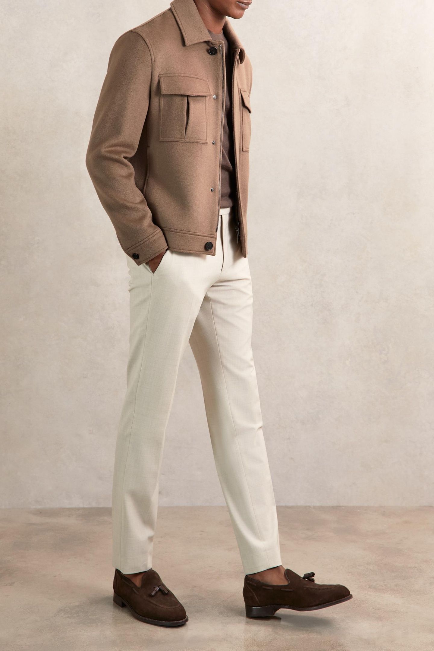 LS ZIP THROUGH CONCEALED PLACKET WOOL JACKET DARK BROWN 3