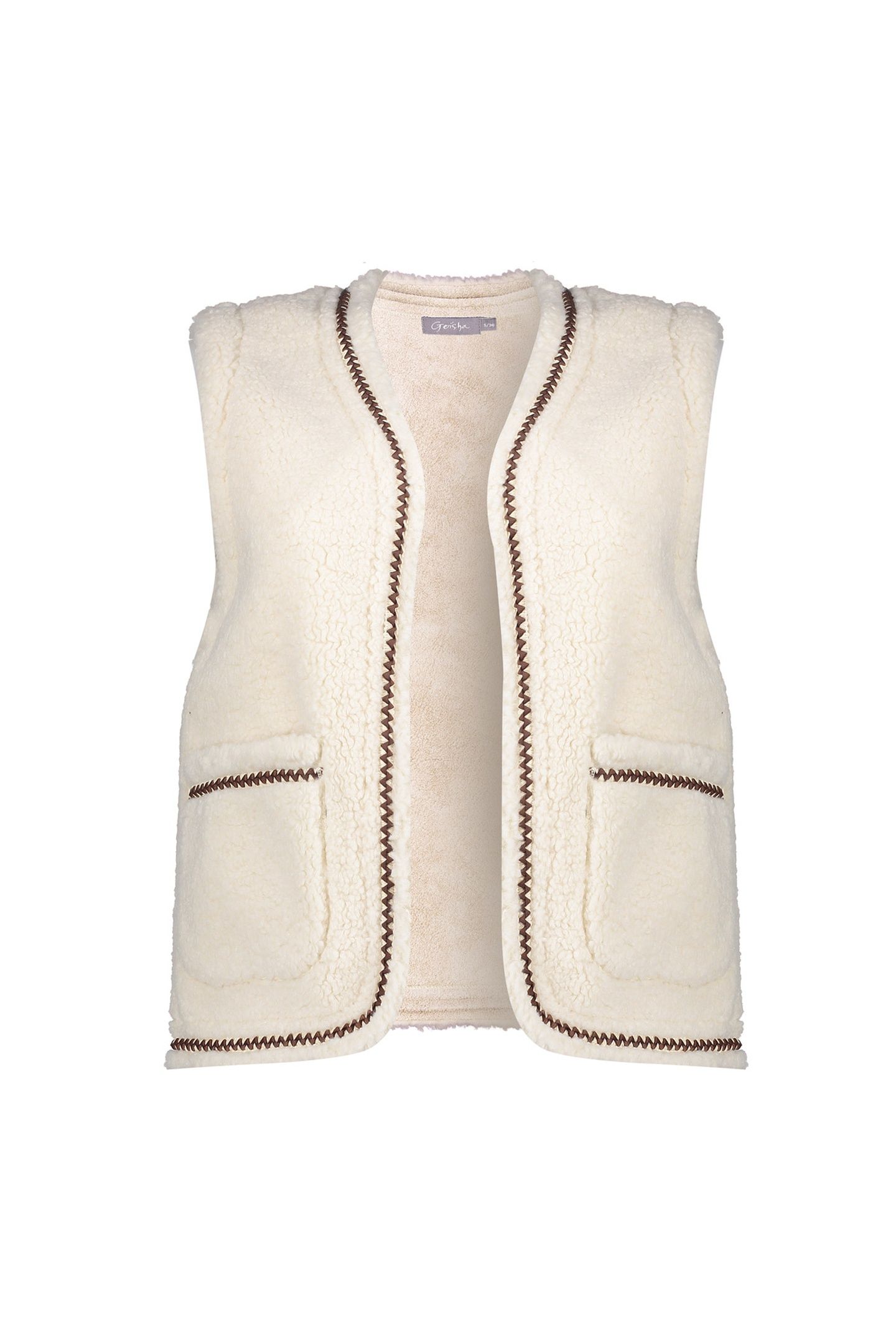 GILET TEDDY EMBROIDERY OFF-WHITE/TAPE DARK BROWN ZIGZAG 1