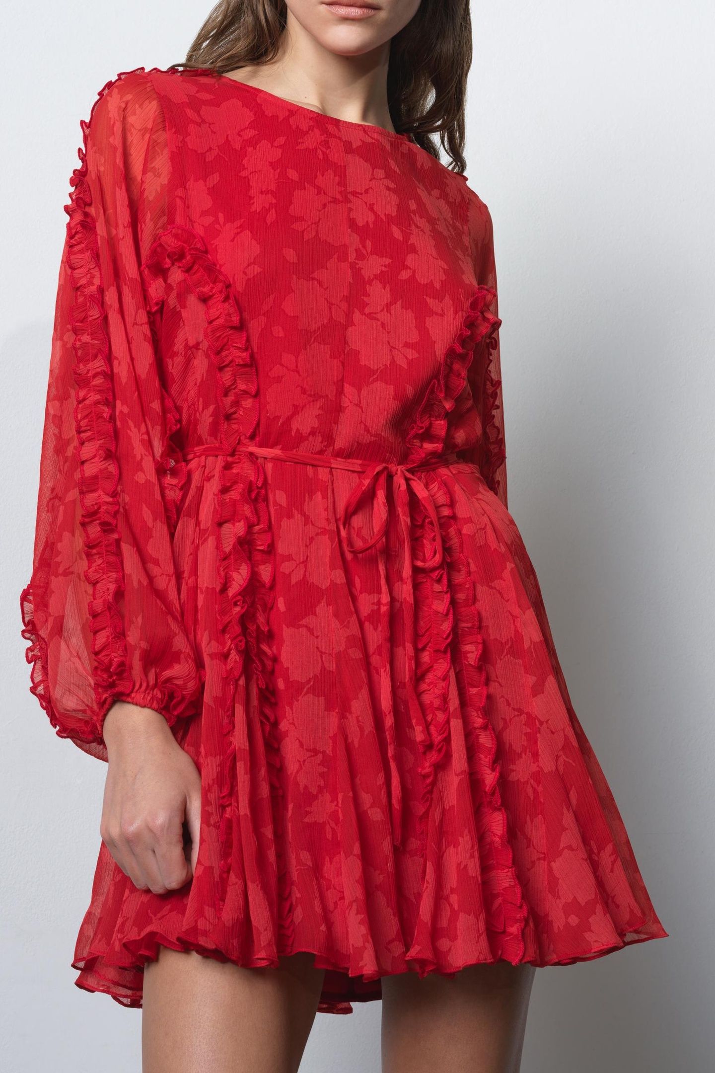 KARA PRINT L/S FLARED DRESS MARS RED/HAUTE 2