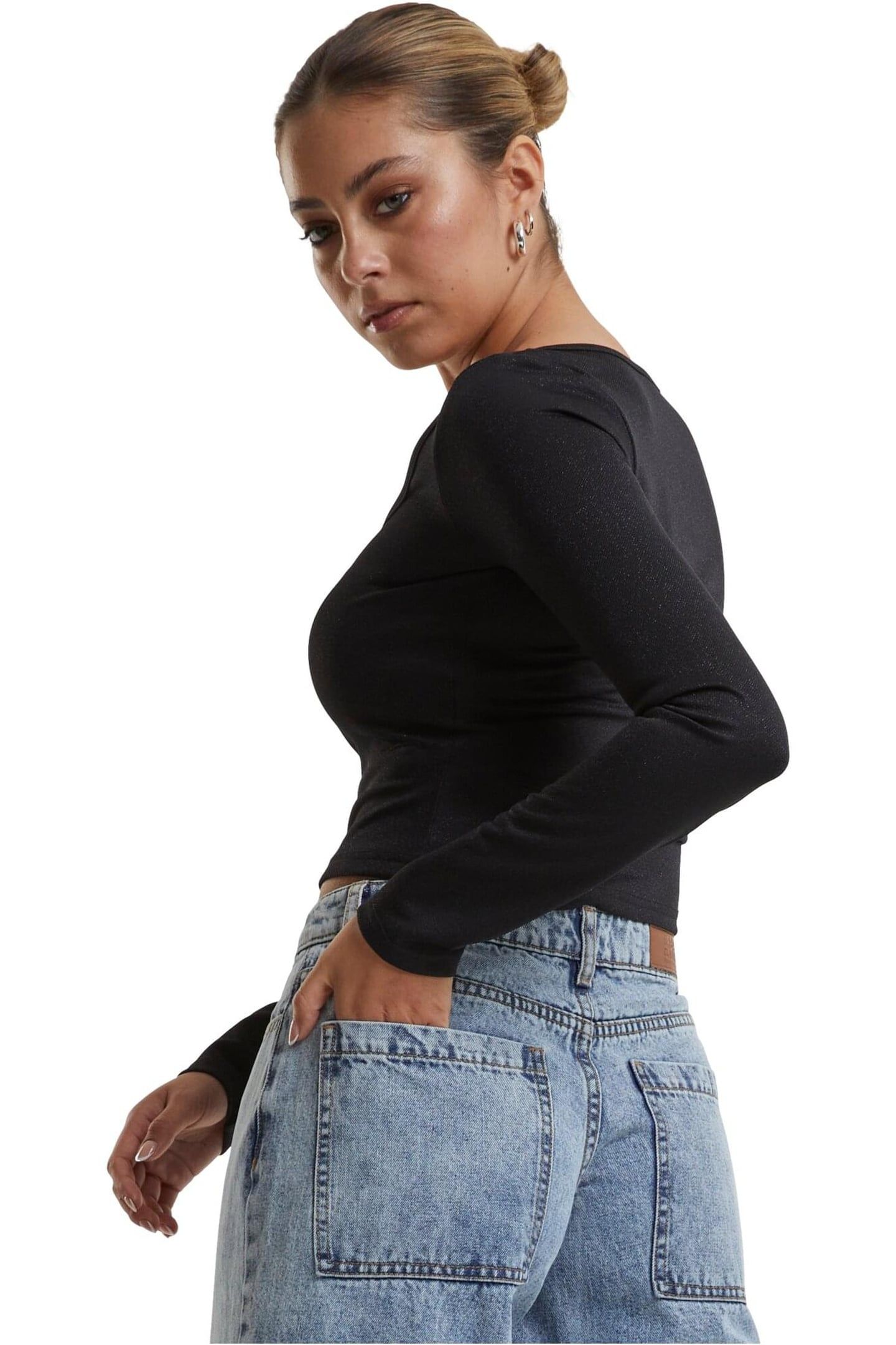 LADIES GLITTER SQUARE NECK LONGSLEEVE BLACK 5