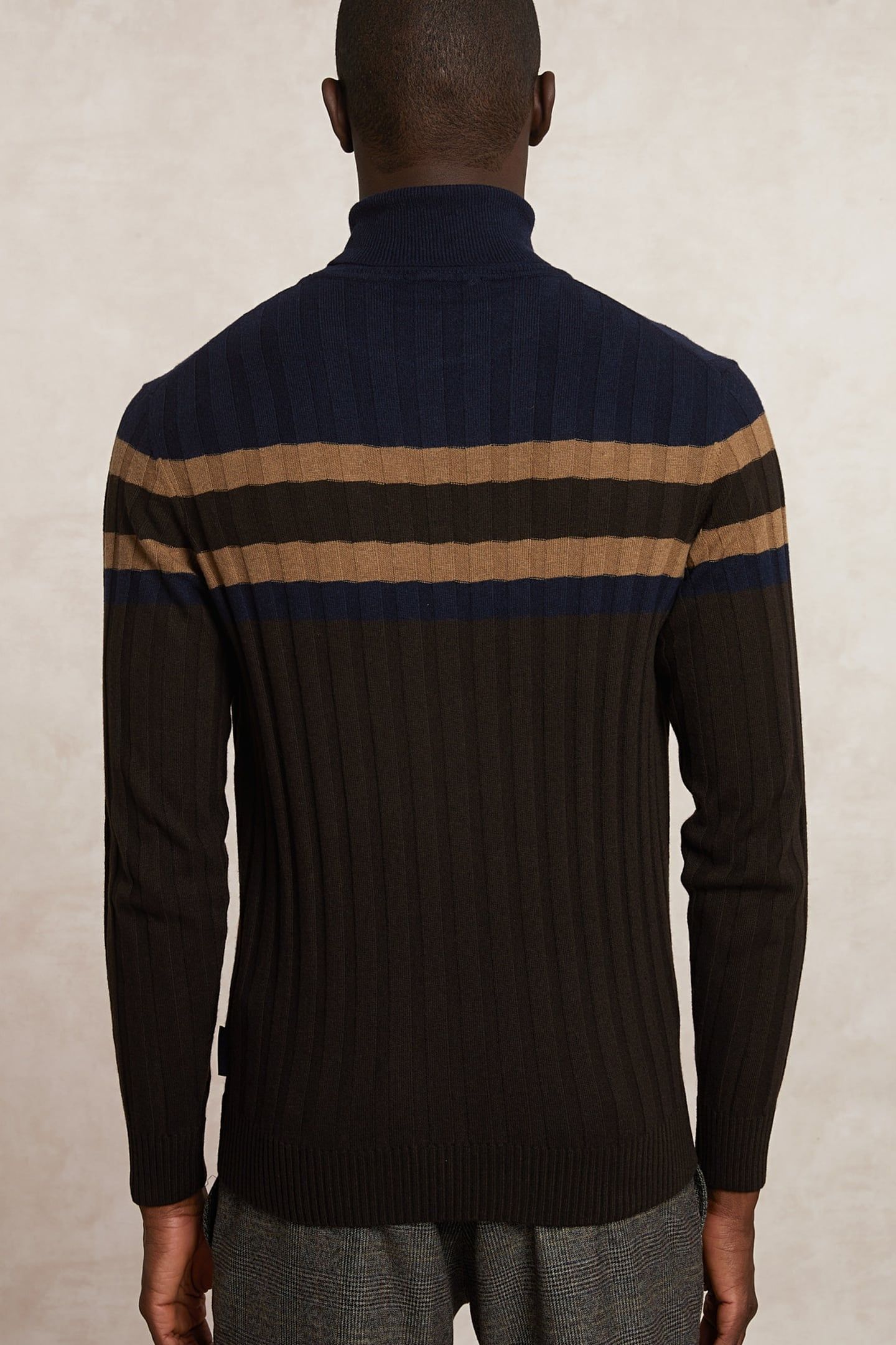 CUSTOM FIT RIBBED WOOL-CASHMERE ROLL NECK SWEATER GANACHE BR 2