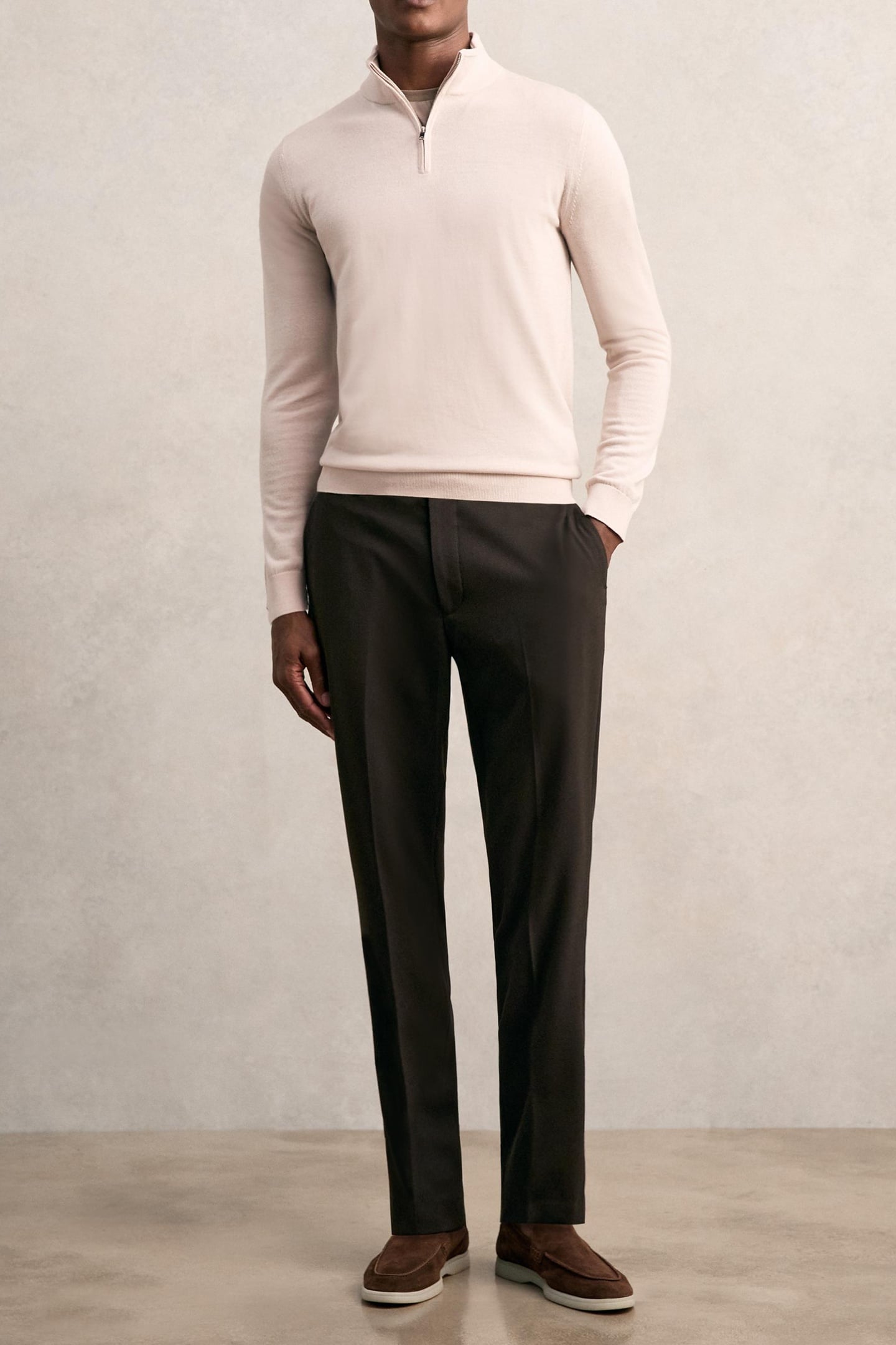 LS HALF ZIP FUNNEL MERINO WOOL JUMPER BEIGE 3