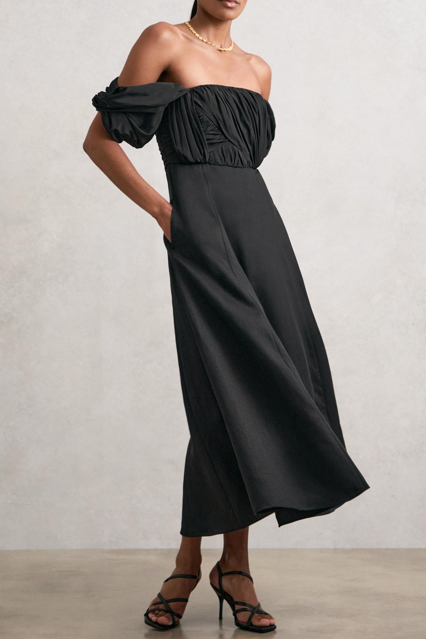 BARDOT SCULPTURAL DRESS BLACK 1