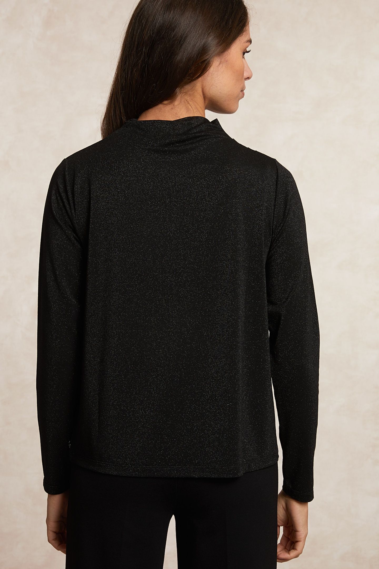 FANCY LUREX MOCK NECK T-SHIRT BLACK 2