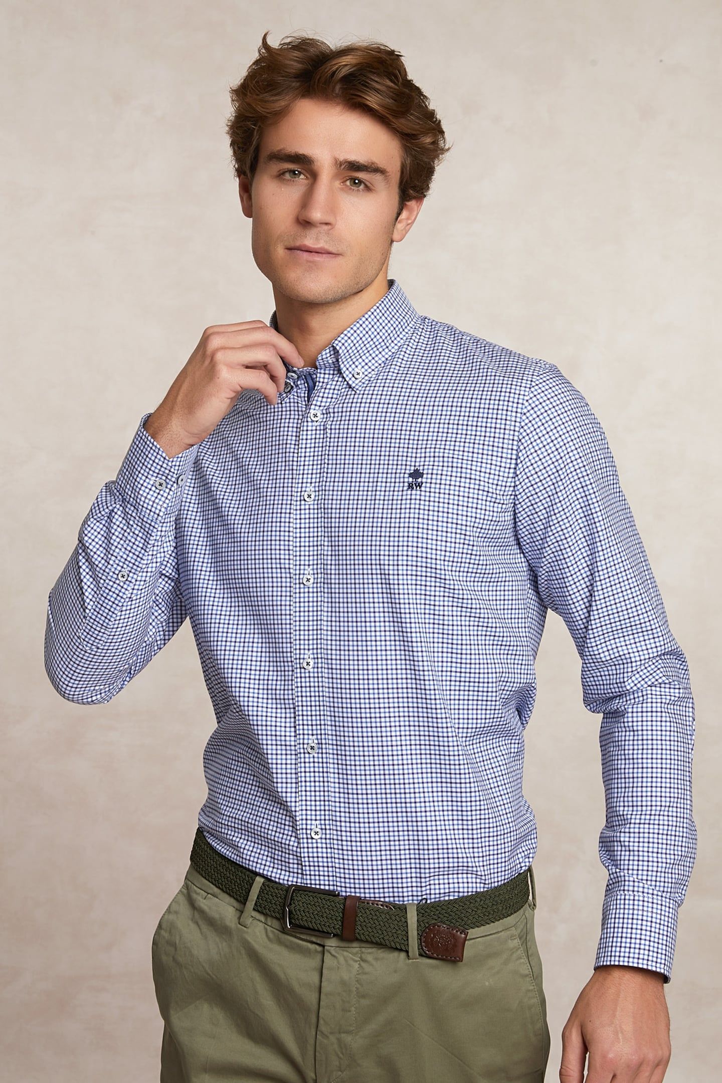 CUSTOM FIT COTTON CHECKED SHIRT BLUE/WHITE 3