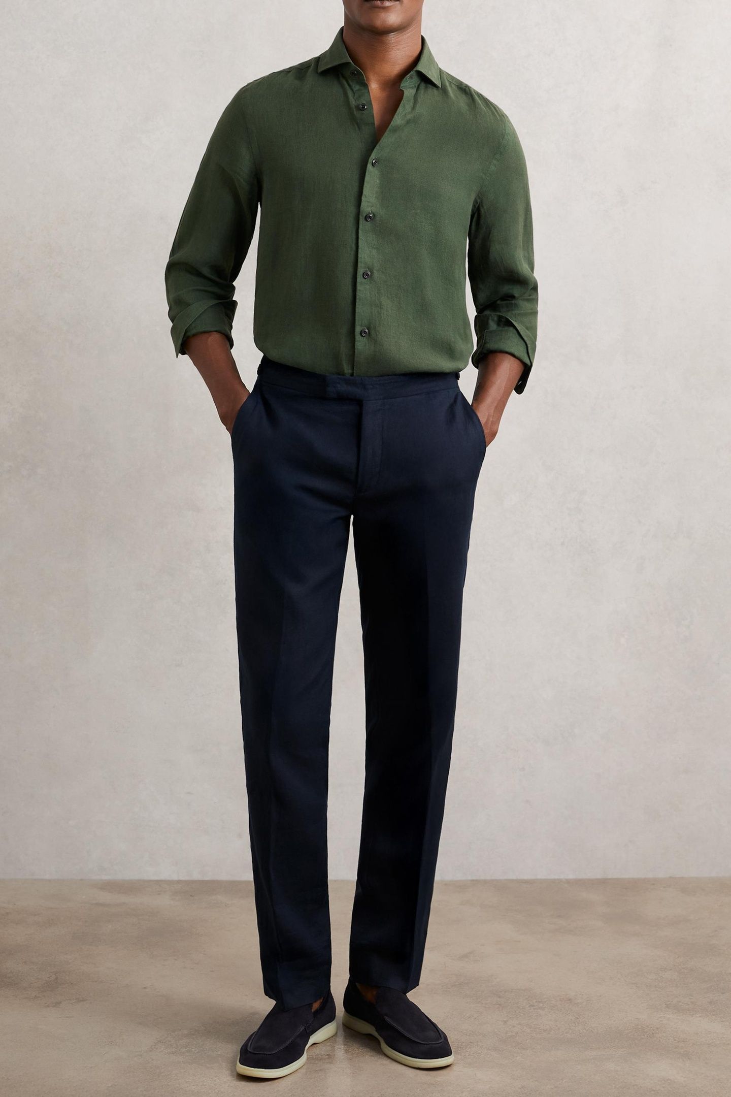 LS LINEN SHIRT KALE GREEN 3