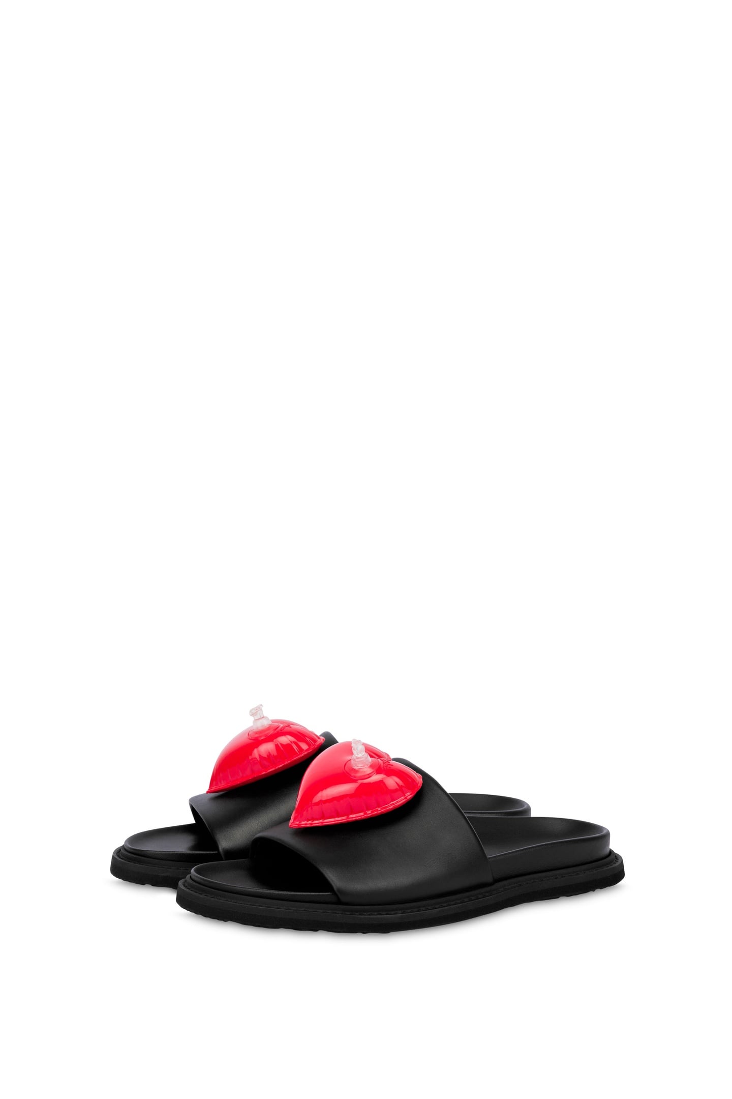 INFLATABLE HEART CALFSKIN FLAT SANDALS BLACK 2