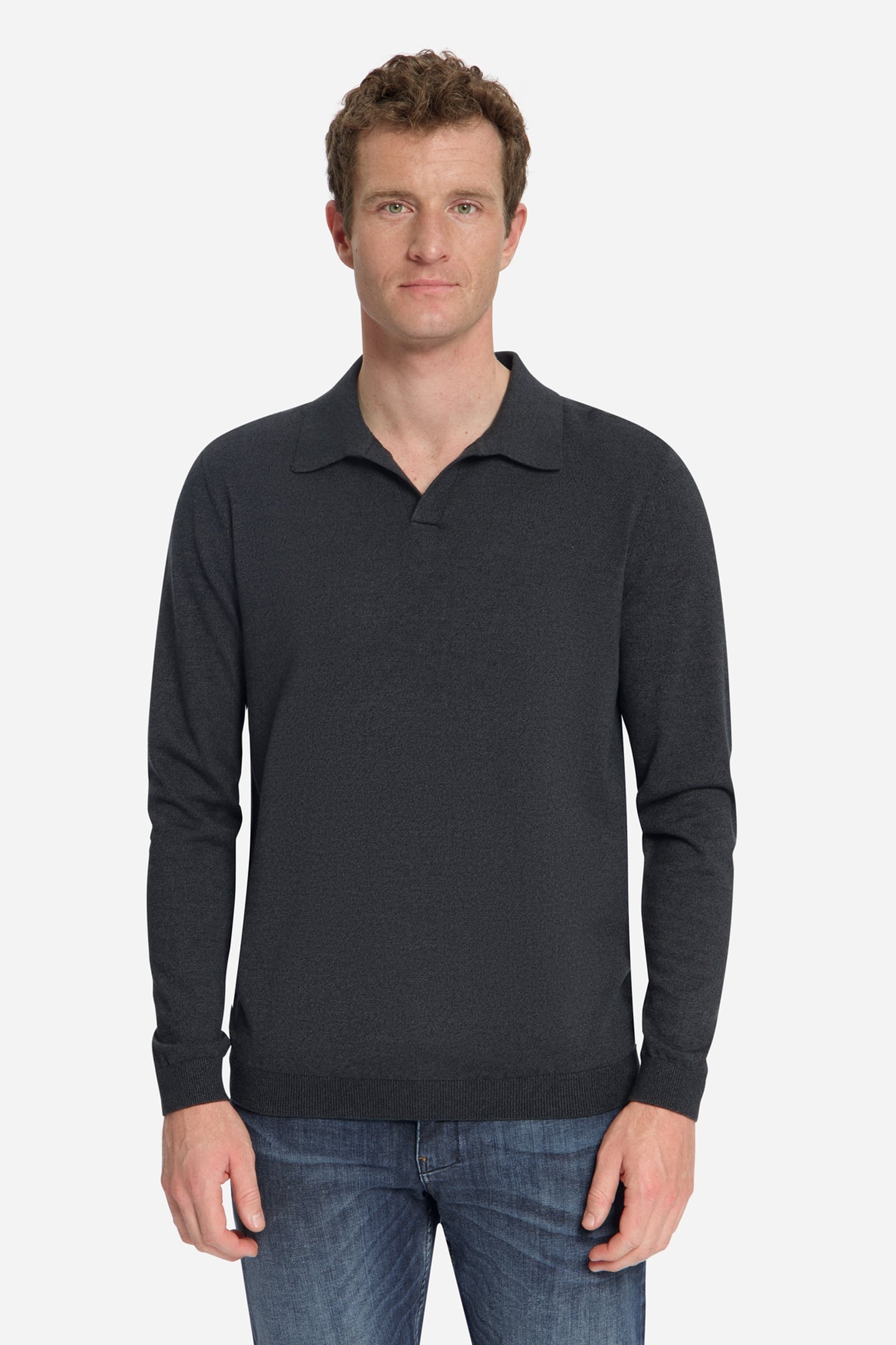 PULLOVER V POLO MELANGE DARK GREY 1