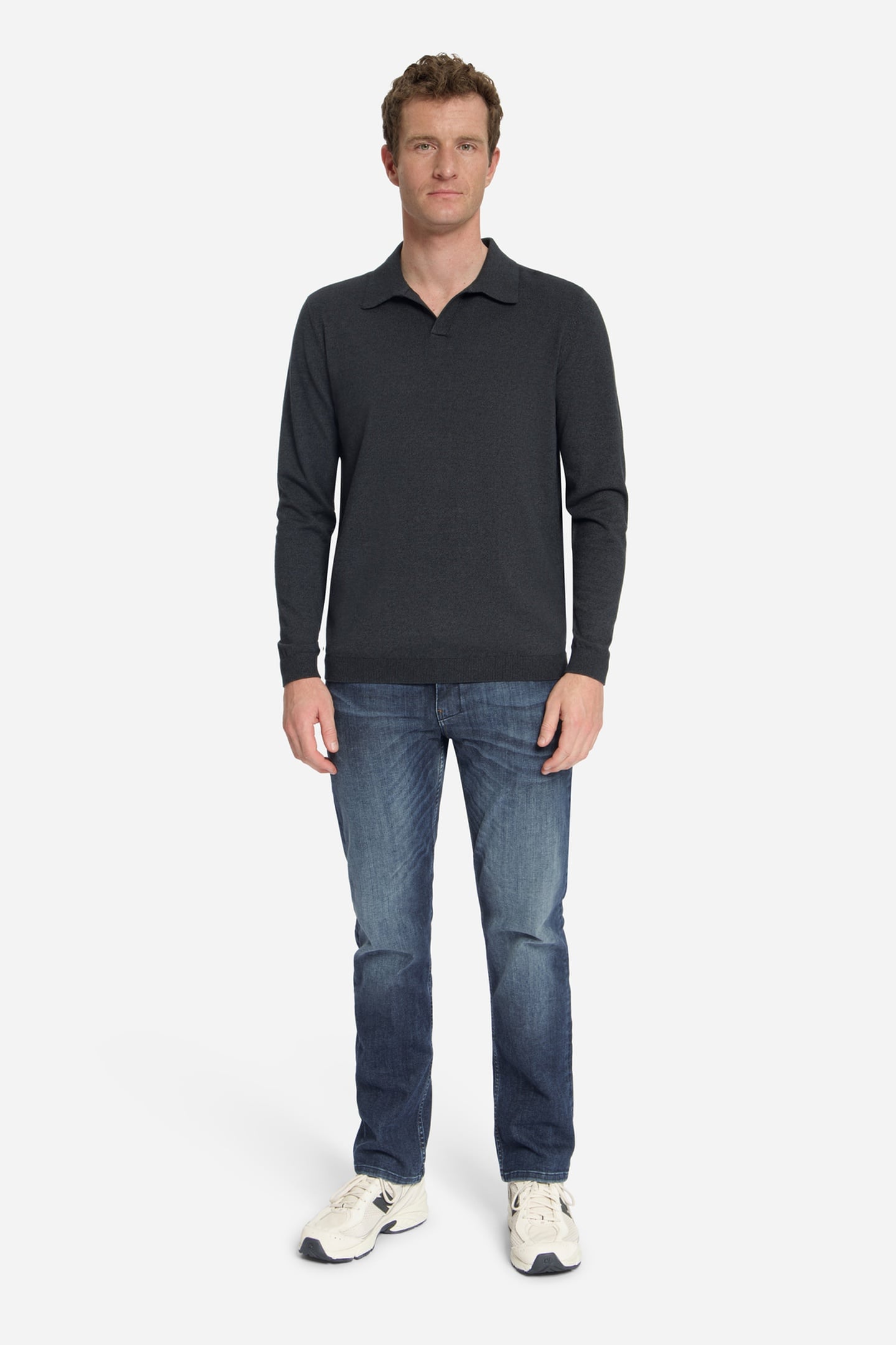 PULLOVER V POLO MELANGE DARK GREY 2