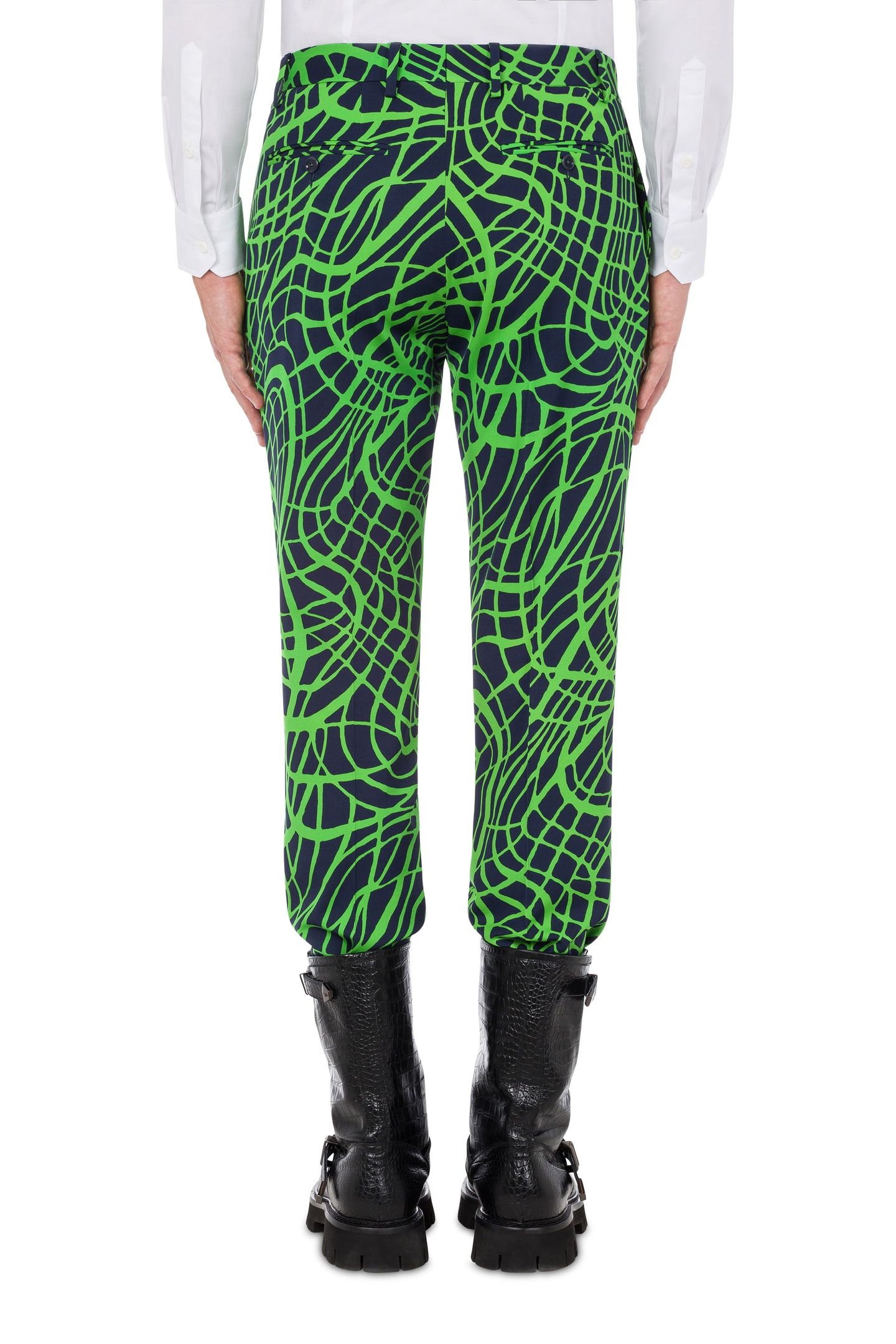 WAVE LINE PRINT VISCOSE WOOL TROUSERS BLUE 2