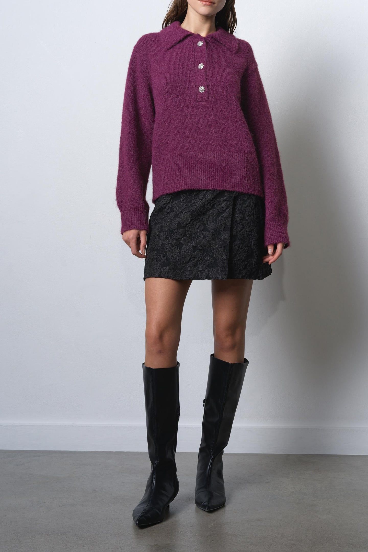 COLLEEN POLO COLLAR JUMPER MULBERRY 1