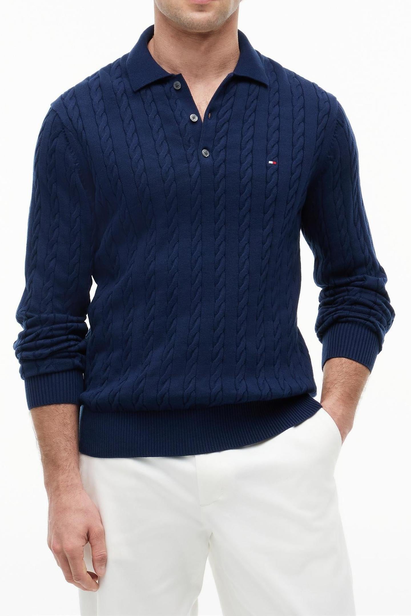 CABLE KNIT POLO JUMPER CARBON NAVY 2