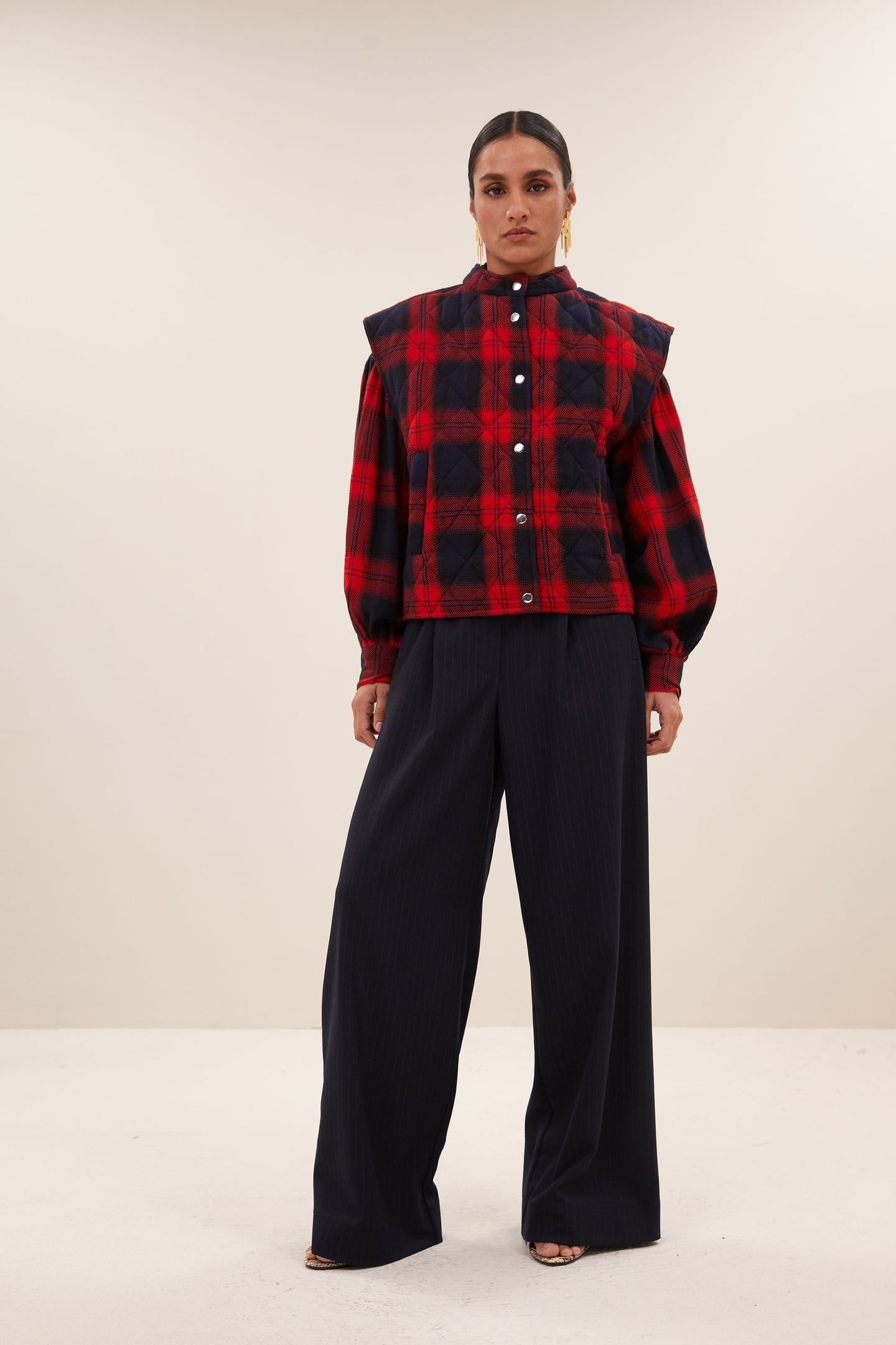 MAVE RED CHECK SLEEVELESS JACKET POPPY CHECK 1