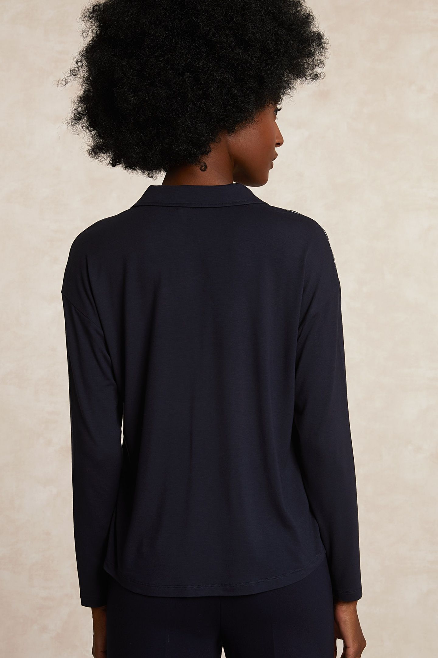 VISCOSE V-NECK BLOUSE GLITTER DETAIL NAVY 2