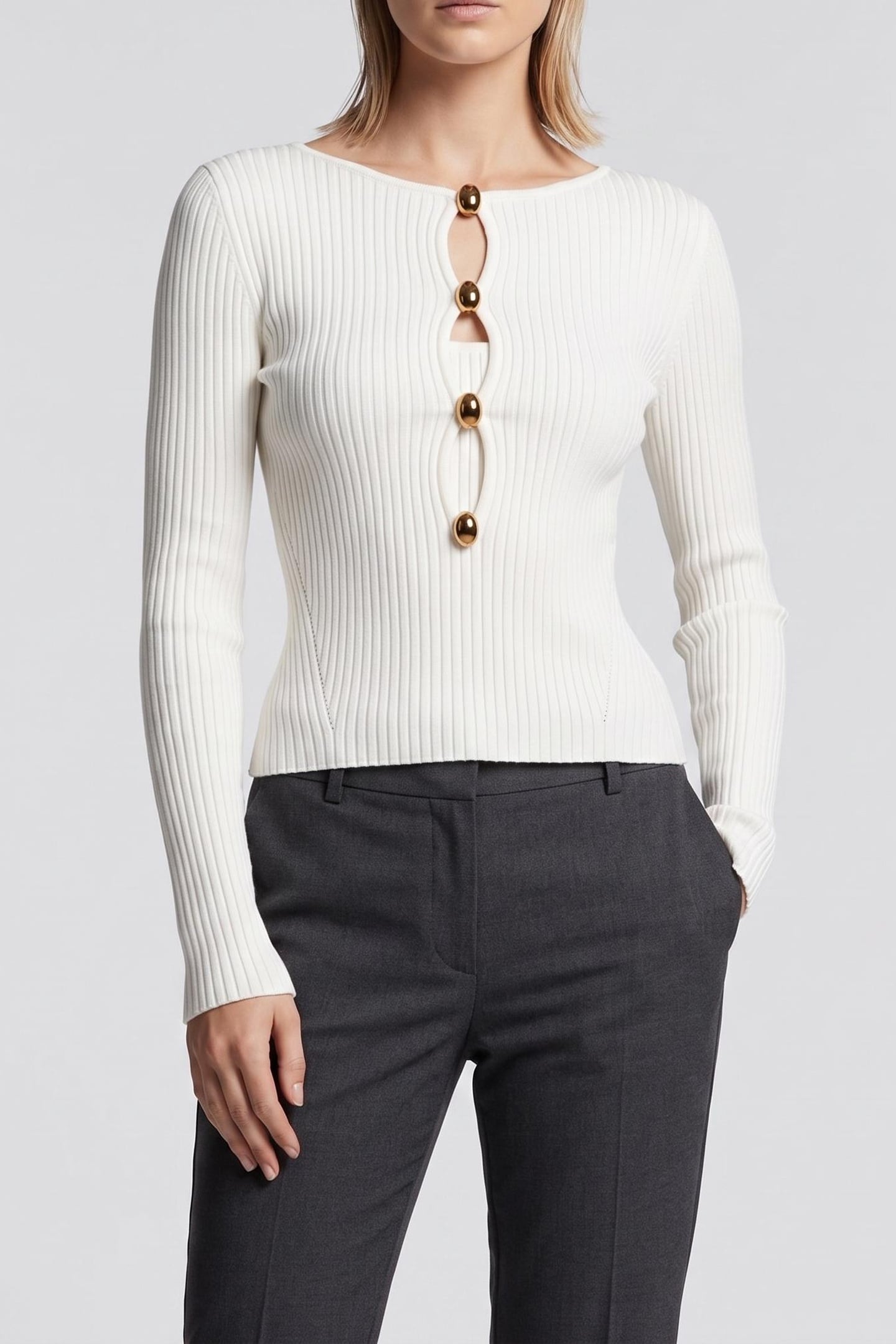AGATHE RIBBED LS SWT MACADAMIA 1