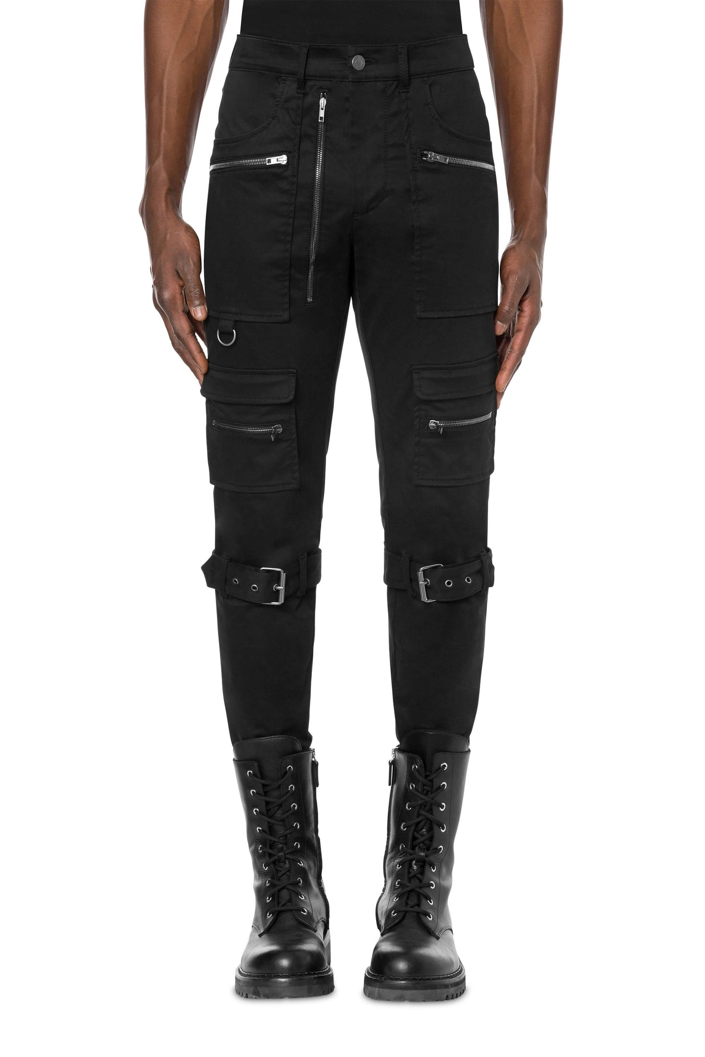 MULTI-POCKET TROUSERS IN MATT SATIN BLACK 1
