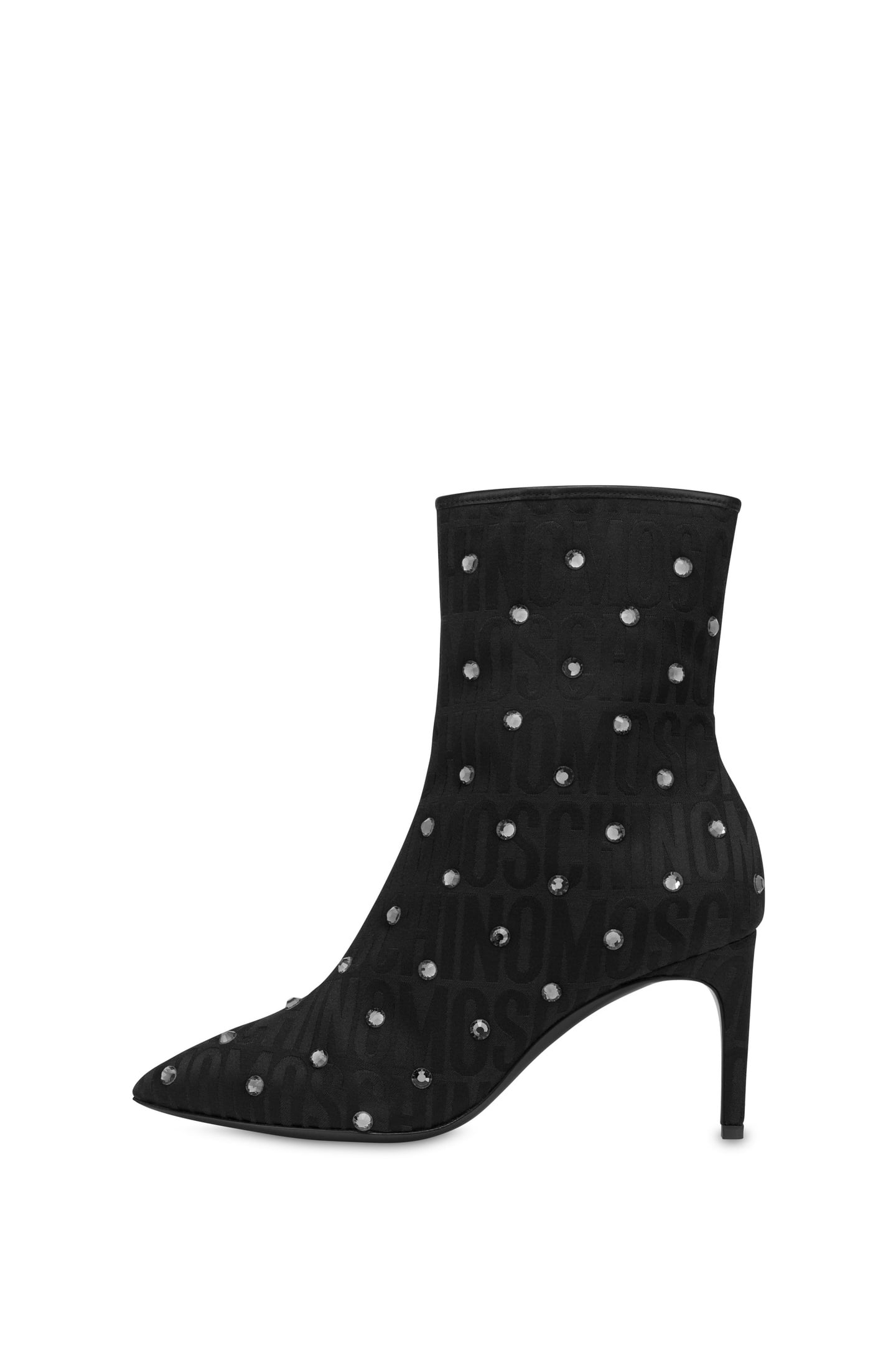 NYLON ANKLE BOOTS WITH ALLOVER LOGO RHINESTONES BLACK 1