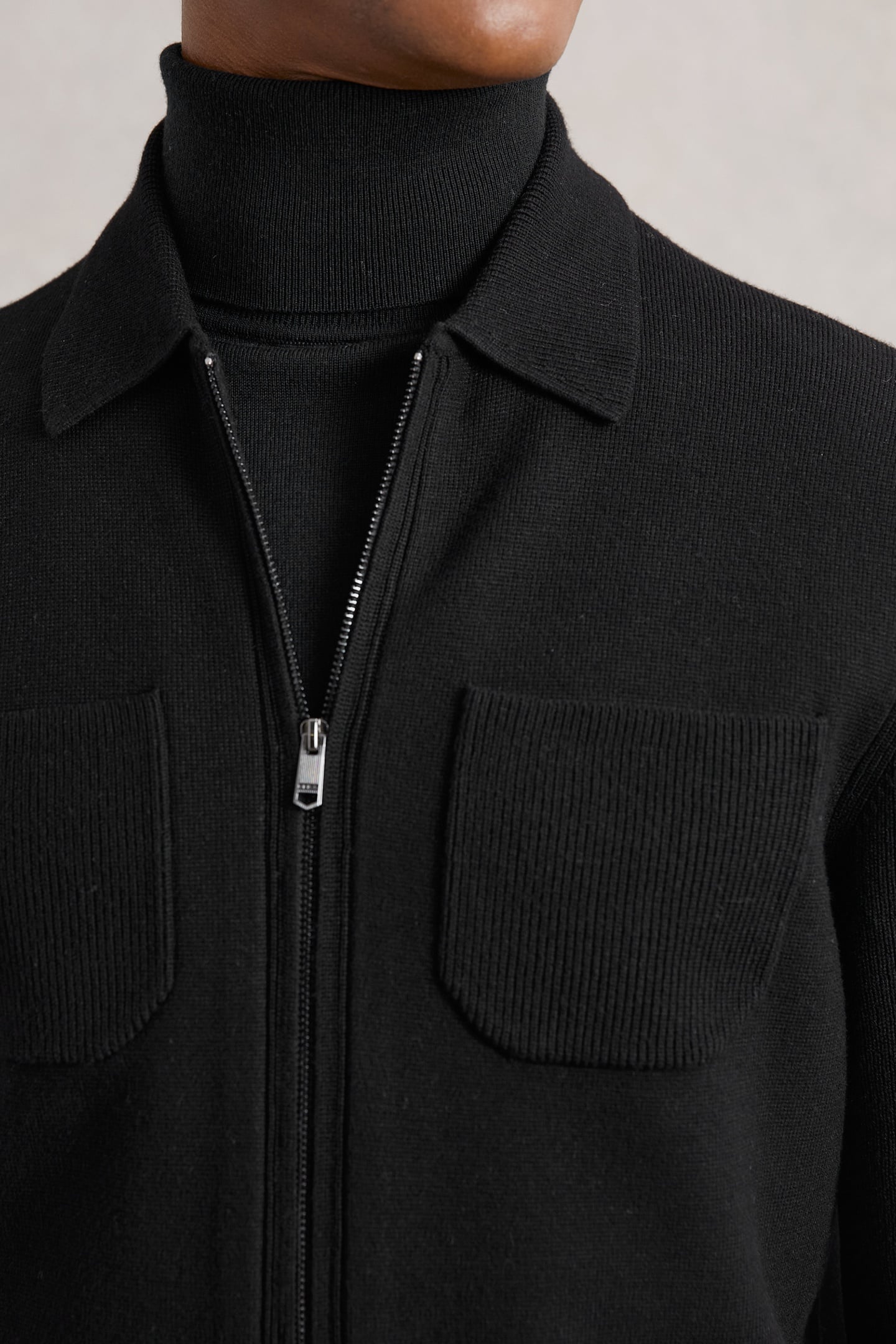 LS ZIP THROUGH RIBBED FOUR POCKET SHIRT BLACK 6