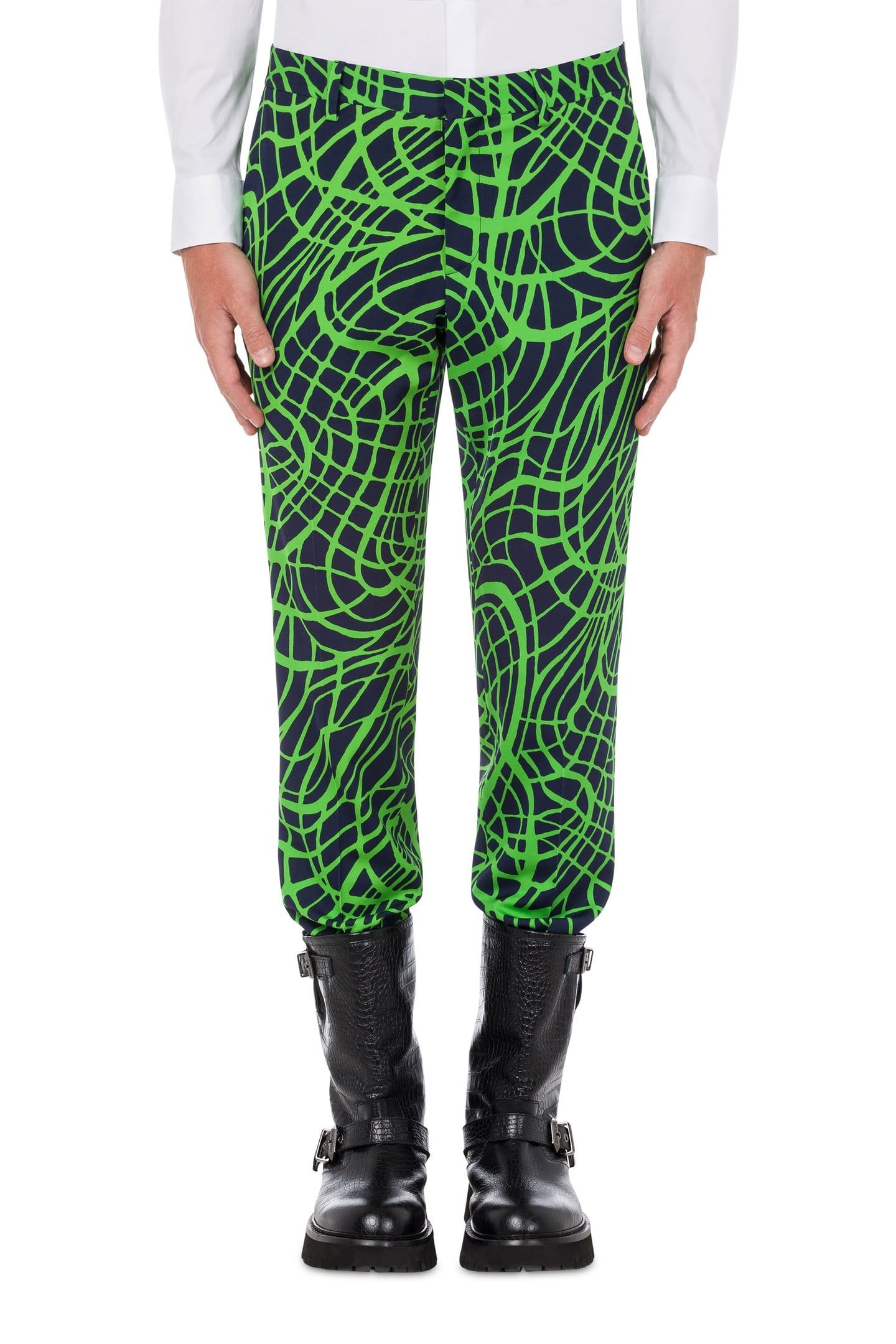 WAVE LINE PRINT VISCOSE WOOL TROUSERS BLUE 1