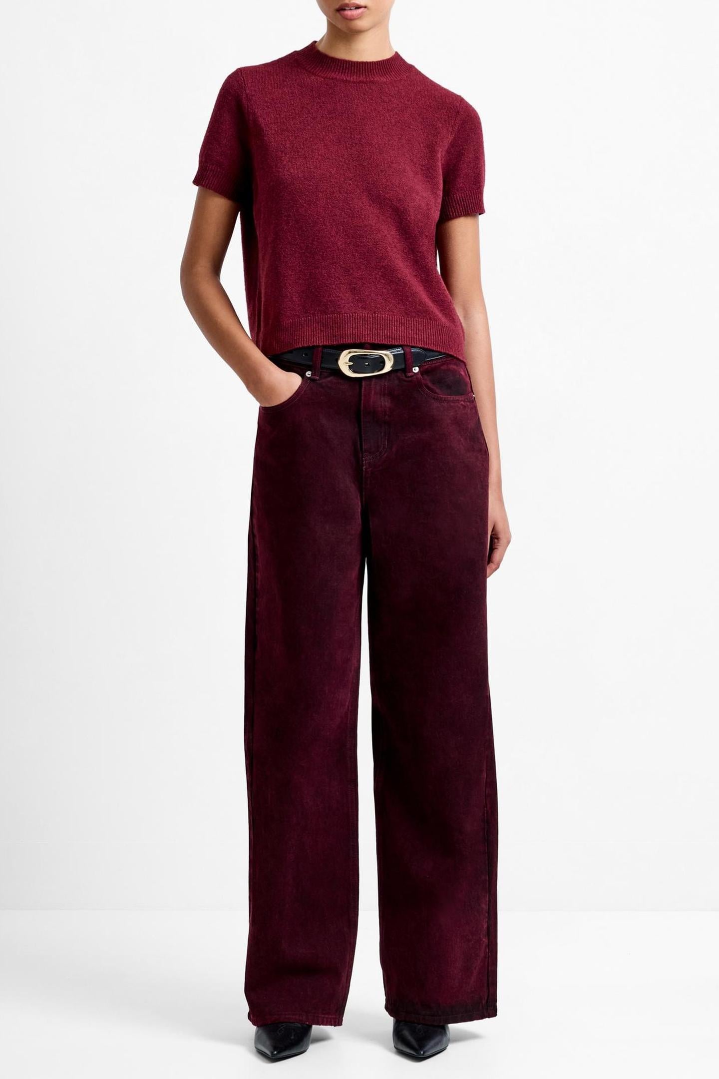 DALLAS DENIM STRAIGHT LEG JEAN BURGUNDY 1