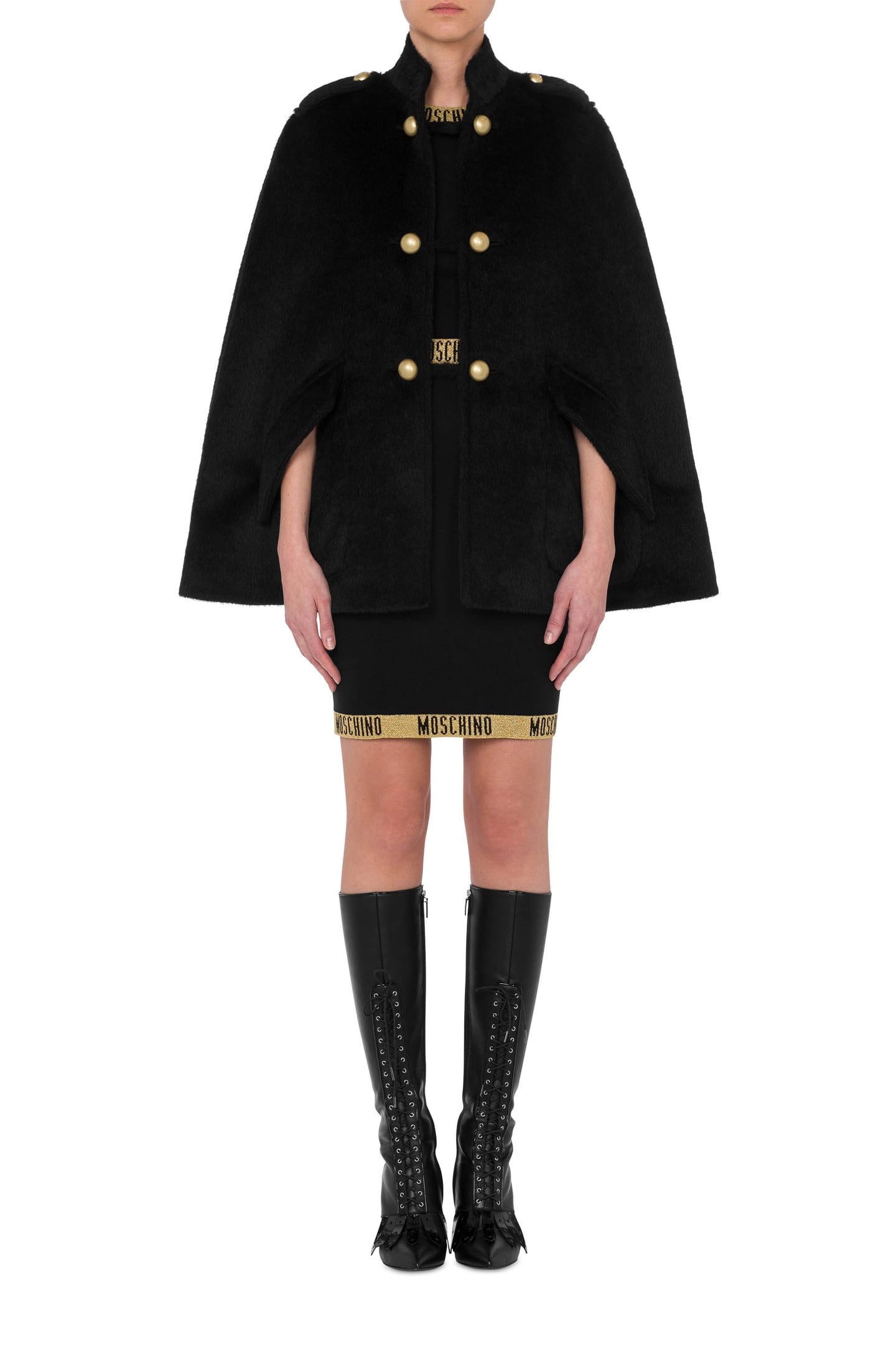 WOOL CLOTH CAPE MILITARY DETAILS BLACK 1