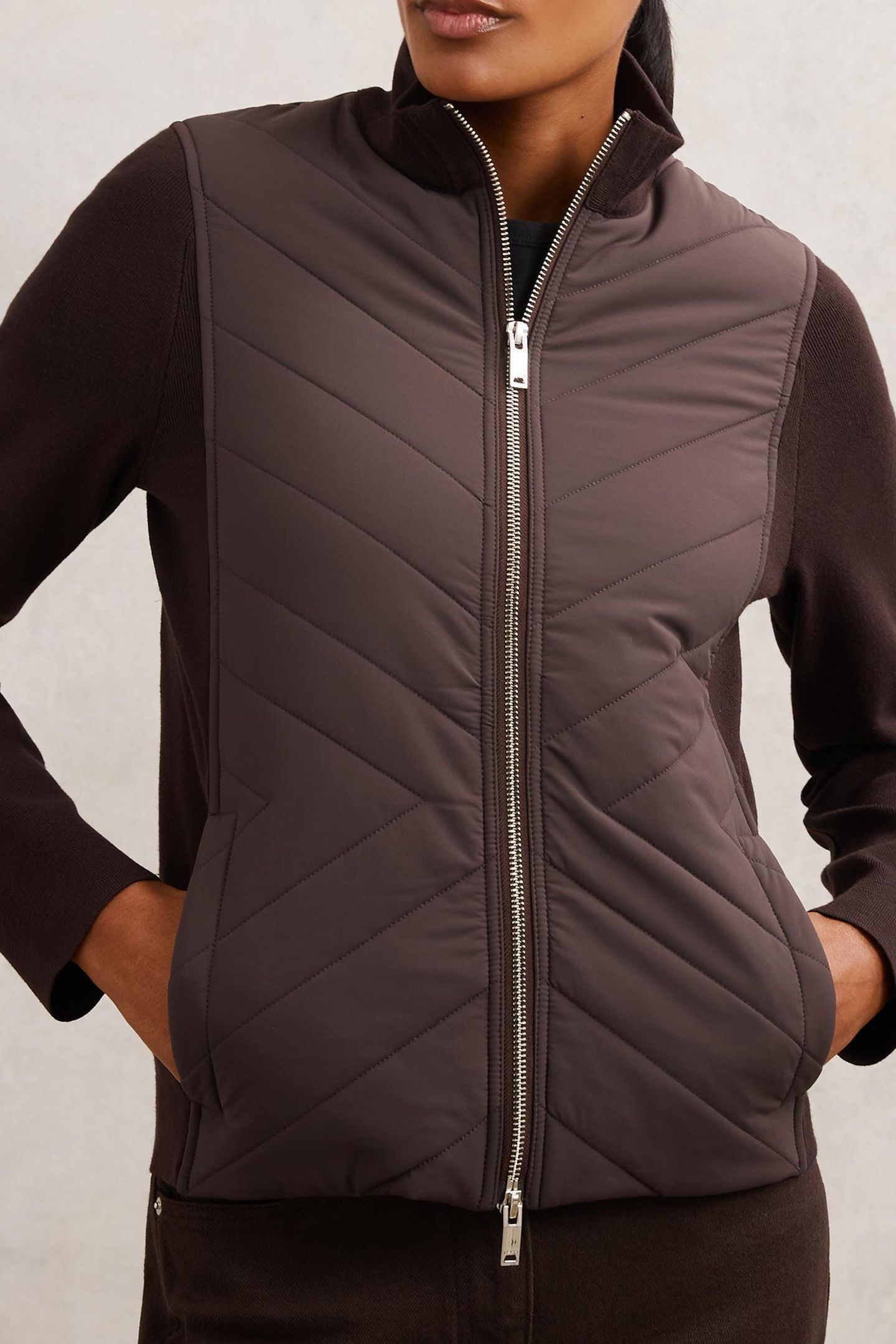 KNITTED HYBRID JACKET CHOCOLATE BROWN 1
