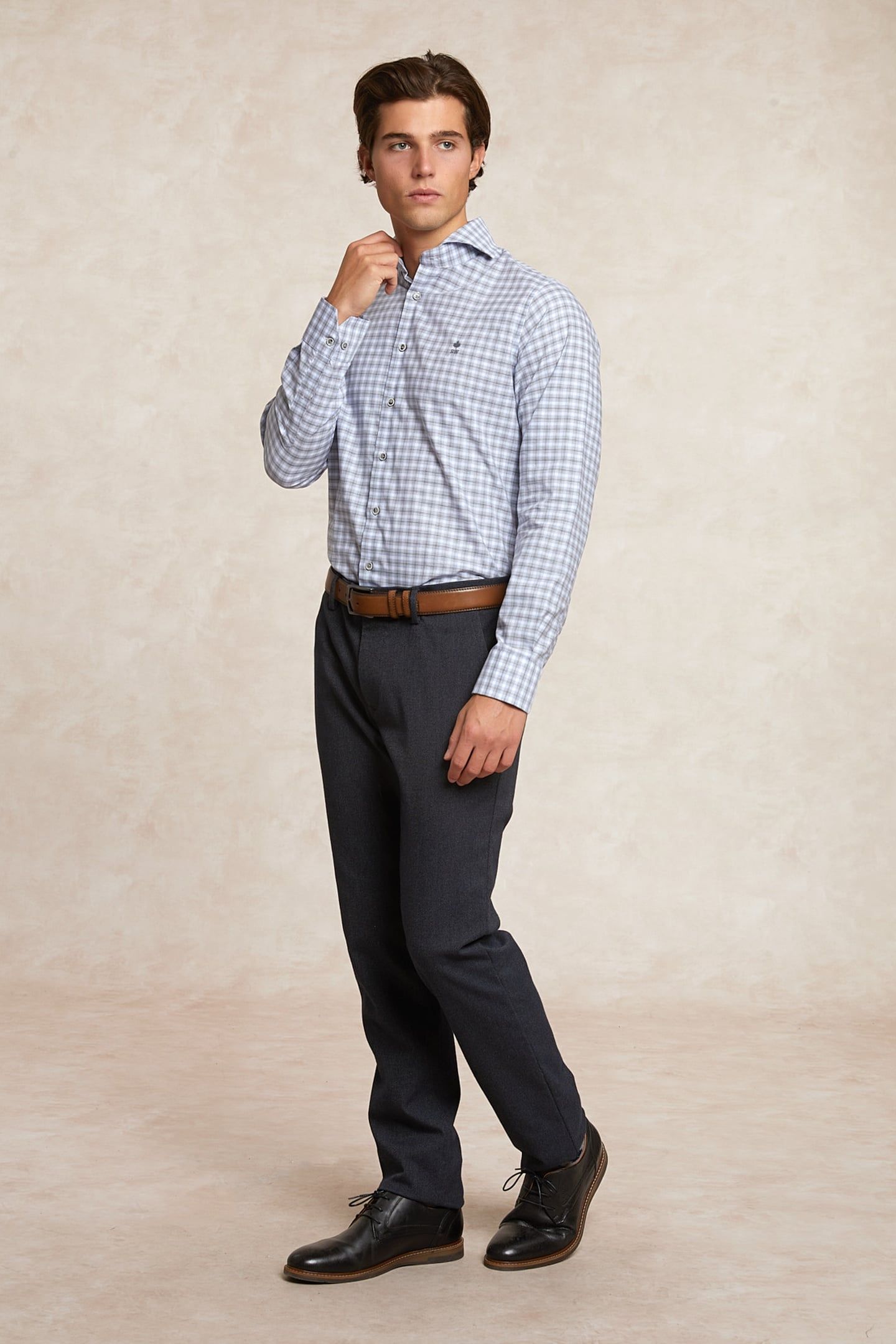 CUSTOM FIT CHECKED SHIRT BLUE/GREY 1