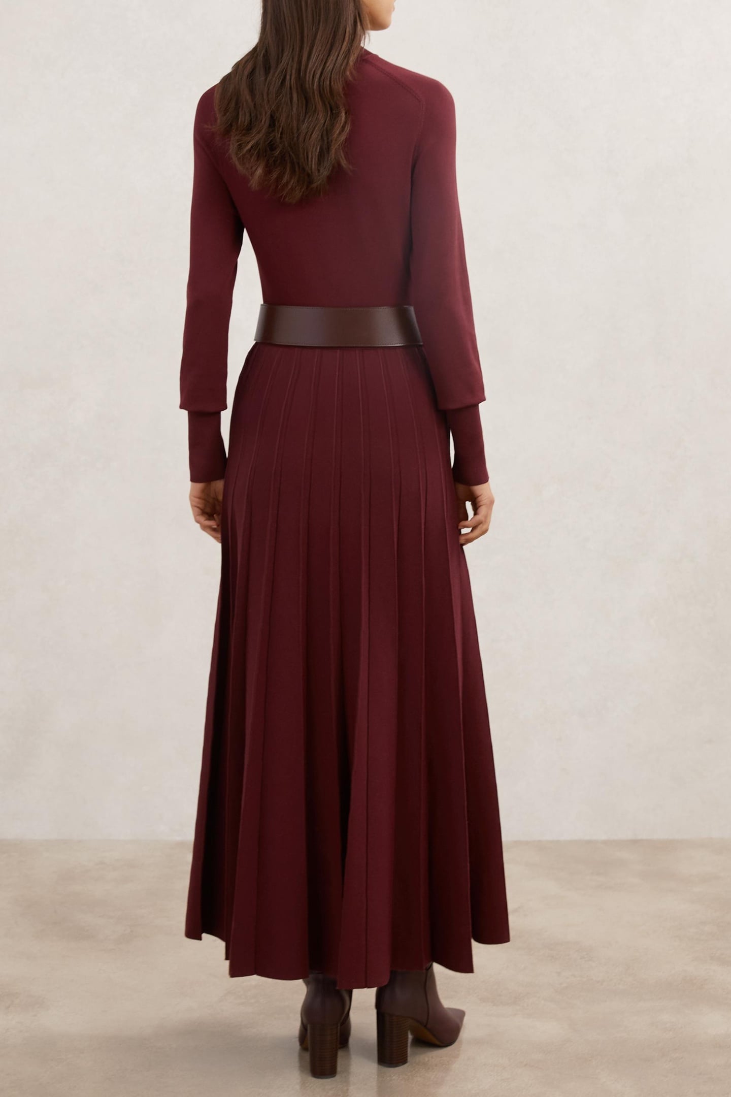 BELTED KNITTED MIDI DRESS RASPBERRY RED 2