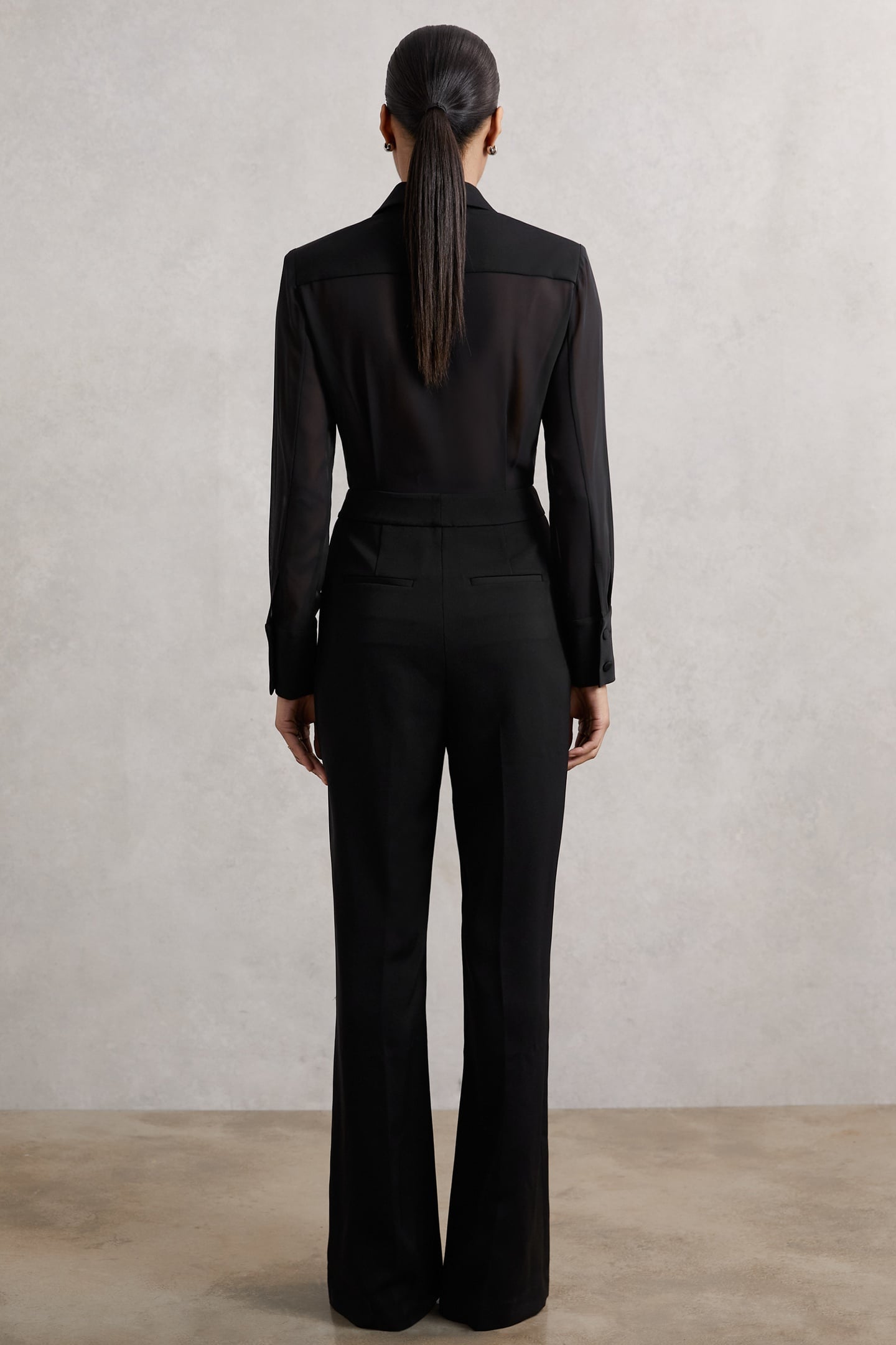 SHEER SLEEVE TUX JUMPSUIT BLACK 2
