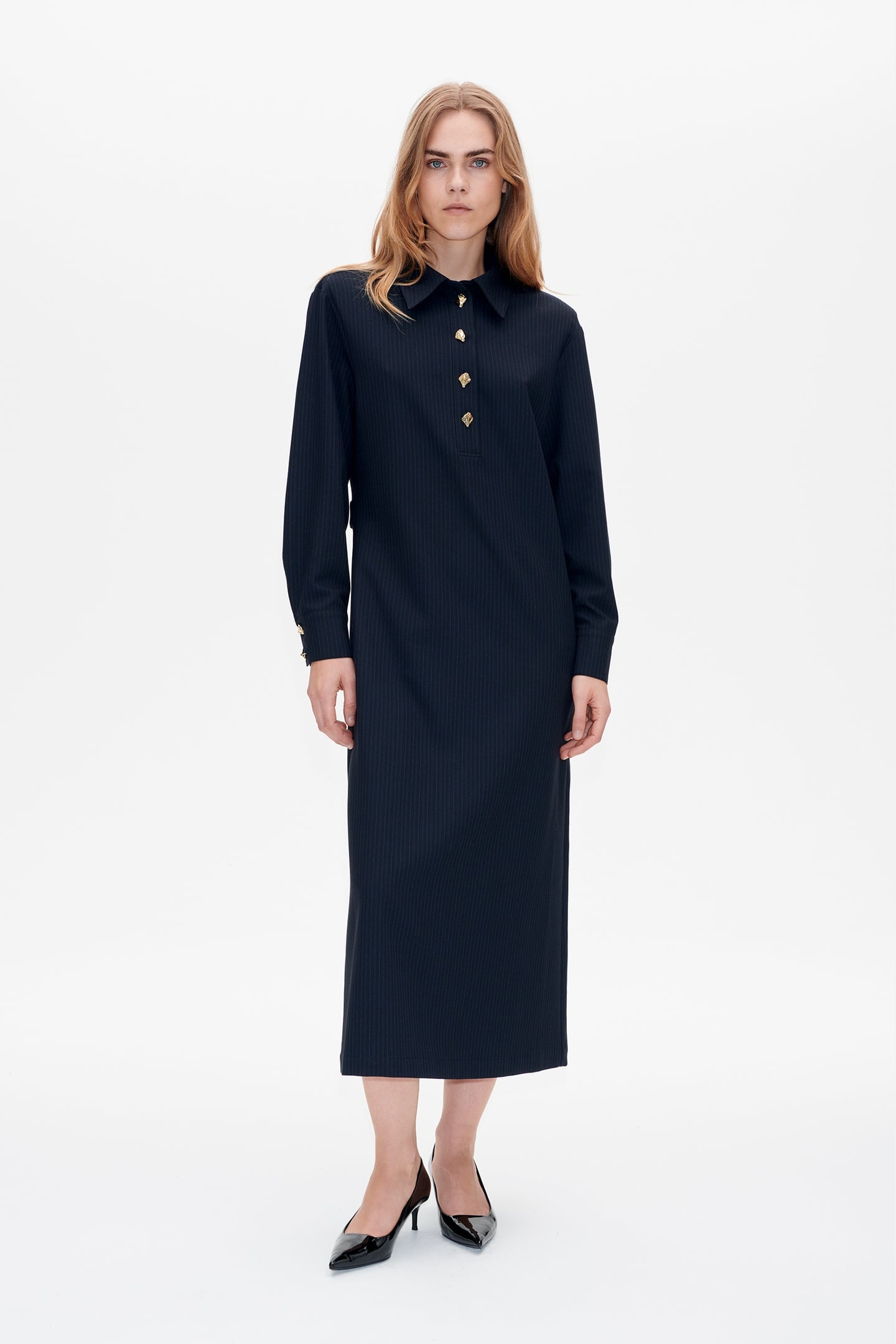 ANNELLA DRESS BLACKISH PINSTRIPE 1