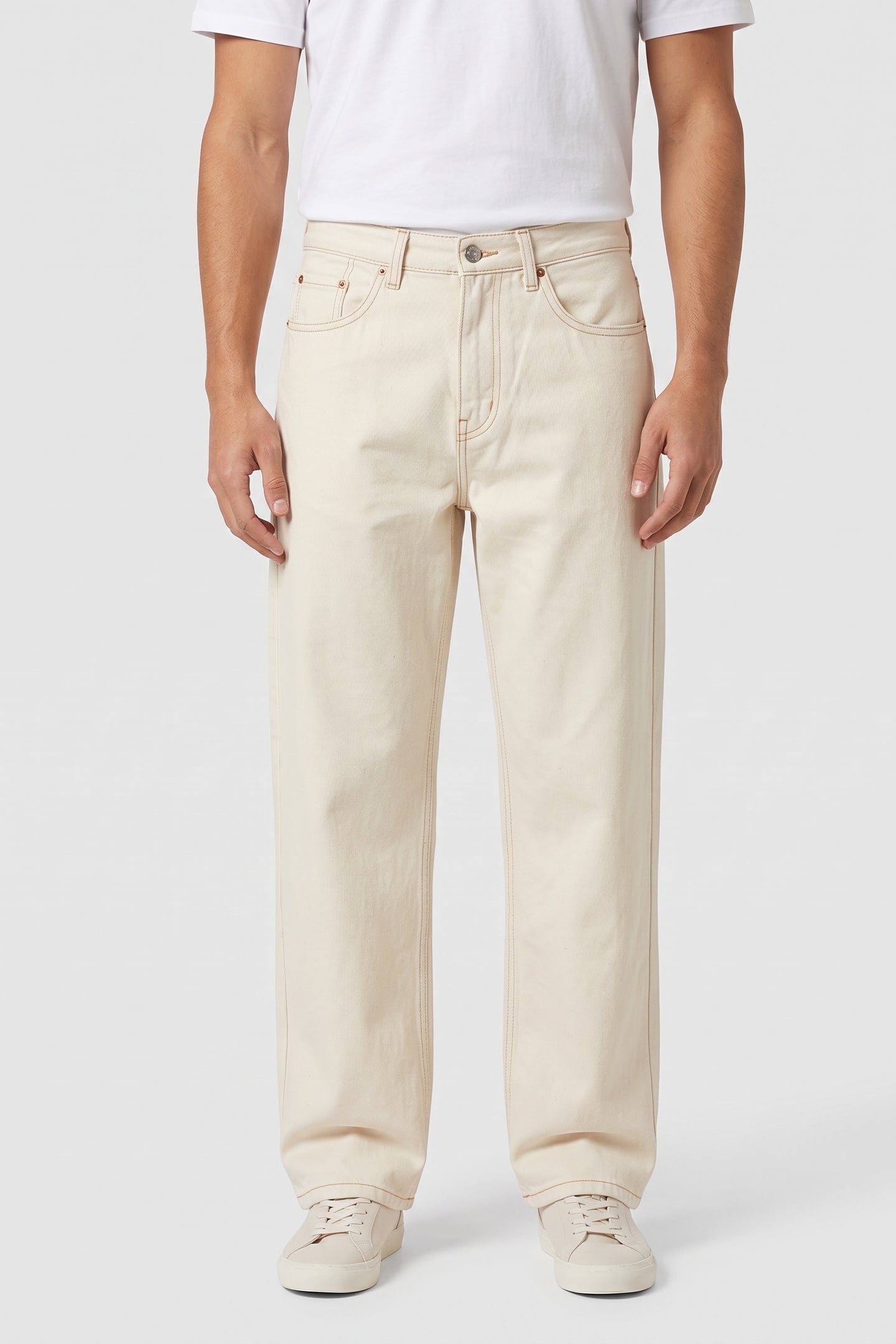CHECK-5 LOOSE DENIM PANTS BEIGE 1