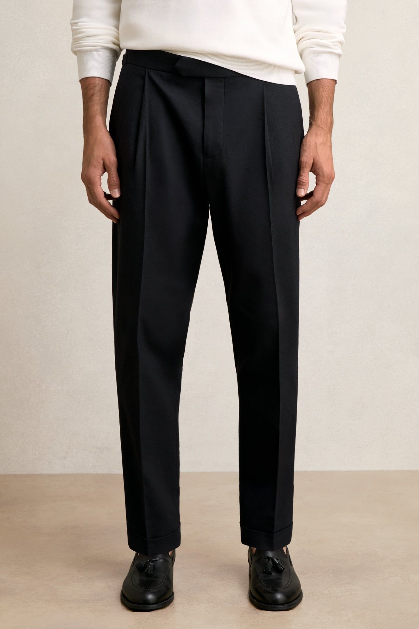 HERRINGBONE SIDE ADJUSTER TROUSER NAVY 1