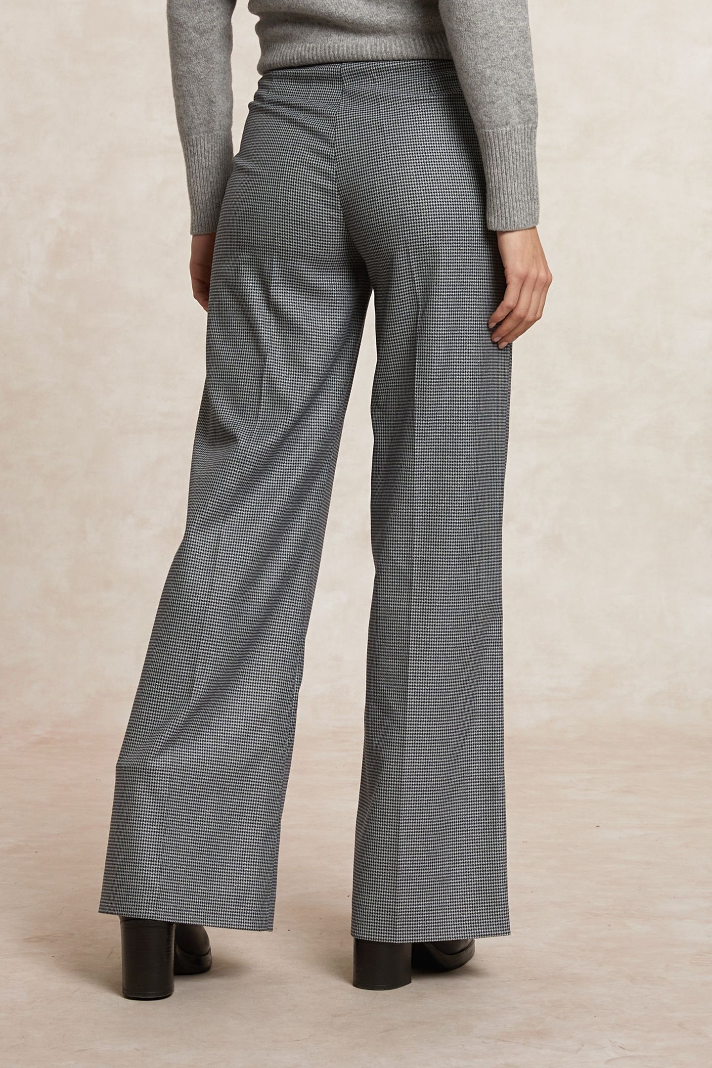 CLASSIC CHECKED WIDE LEG PANTS ELASTIC WAIST GREY BLUE 2