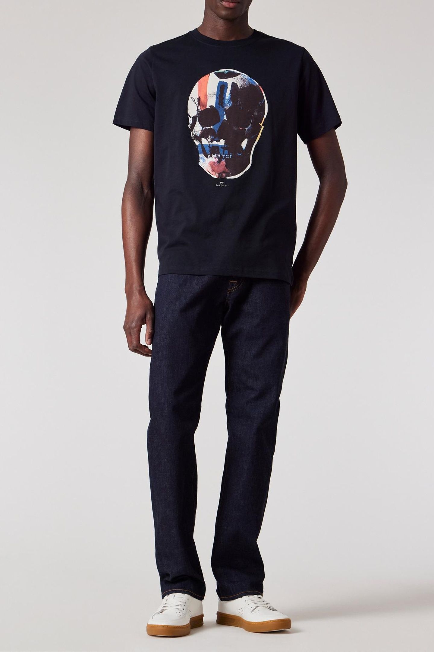 MENS REG FIT SS T SHIRT SKULL RED BLUE VERY DARK NAVY 2