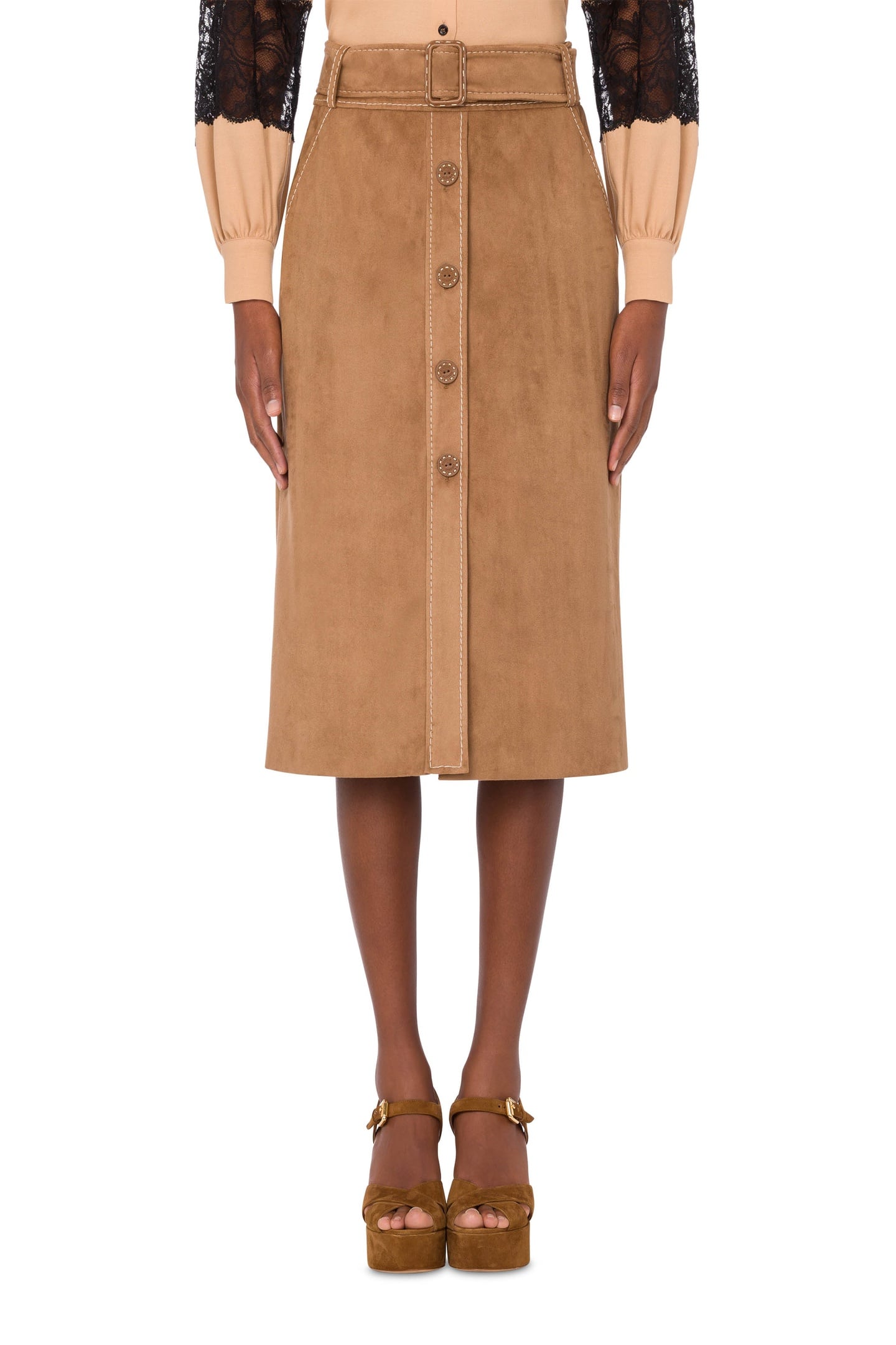 SKIRT WITH STITCHING WAIST BELT BEIGE 1