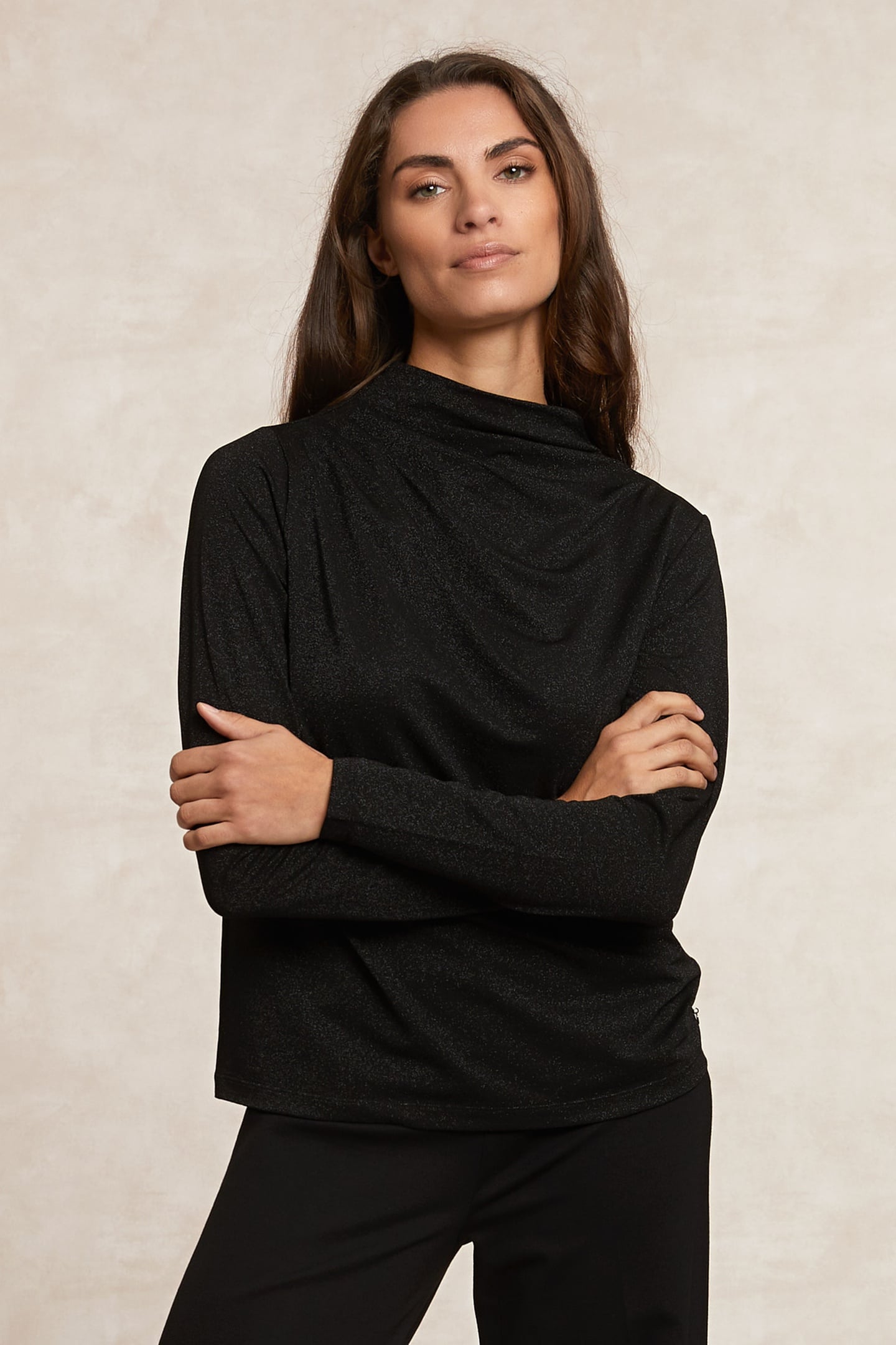 FANCY LUREX MOCK NECK T-SHIRT BLACK 5