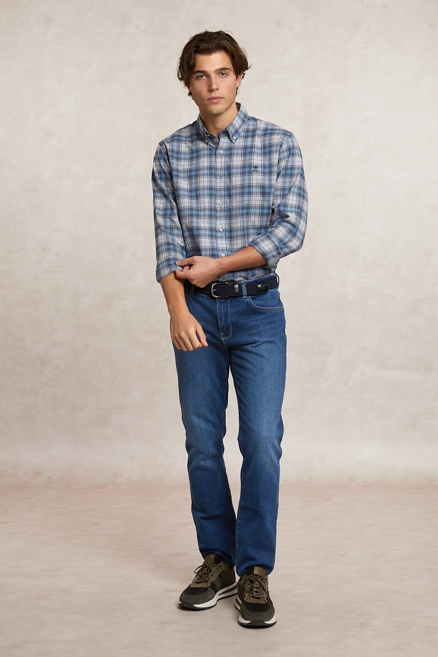 CUSTOM FIT CHECKED SHIRT GREY/BLUE 1