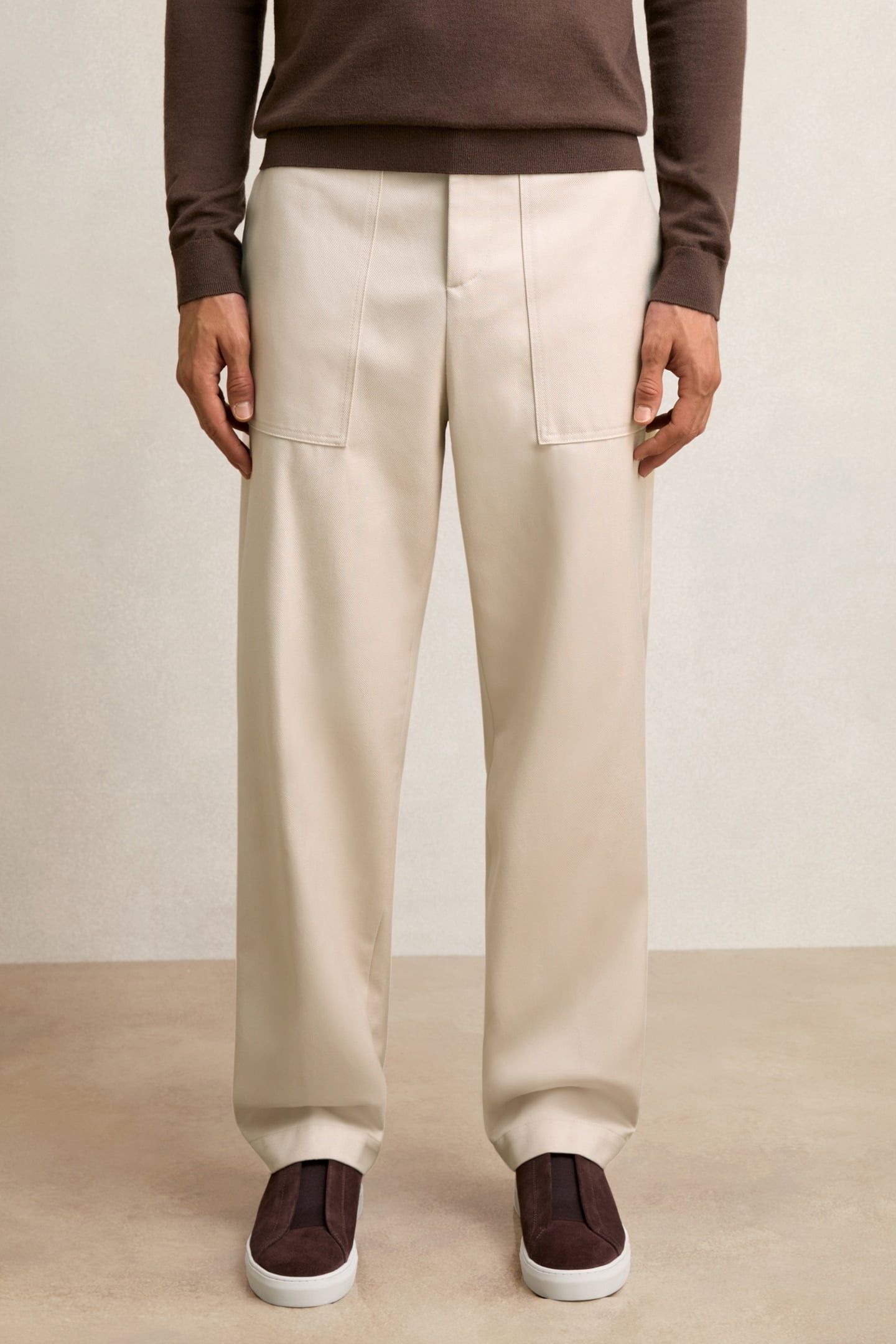WIDE LEG COTTON TWILL UTILITY TROUSER ECRU 1