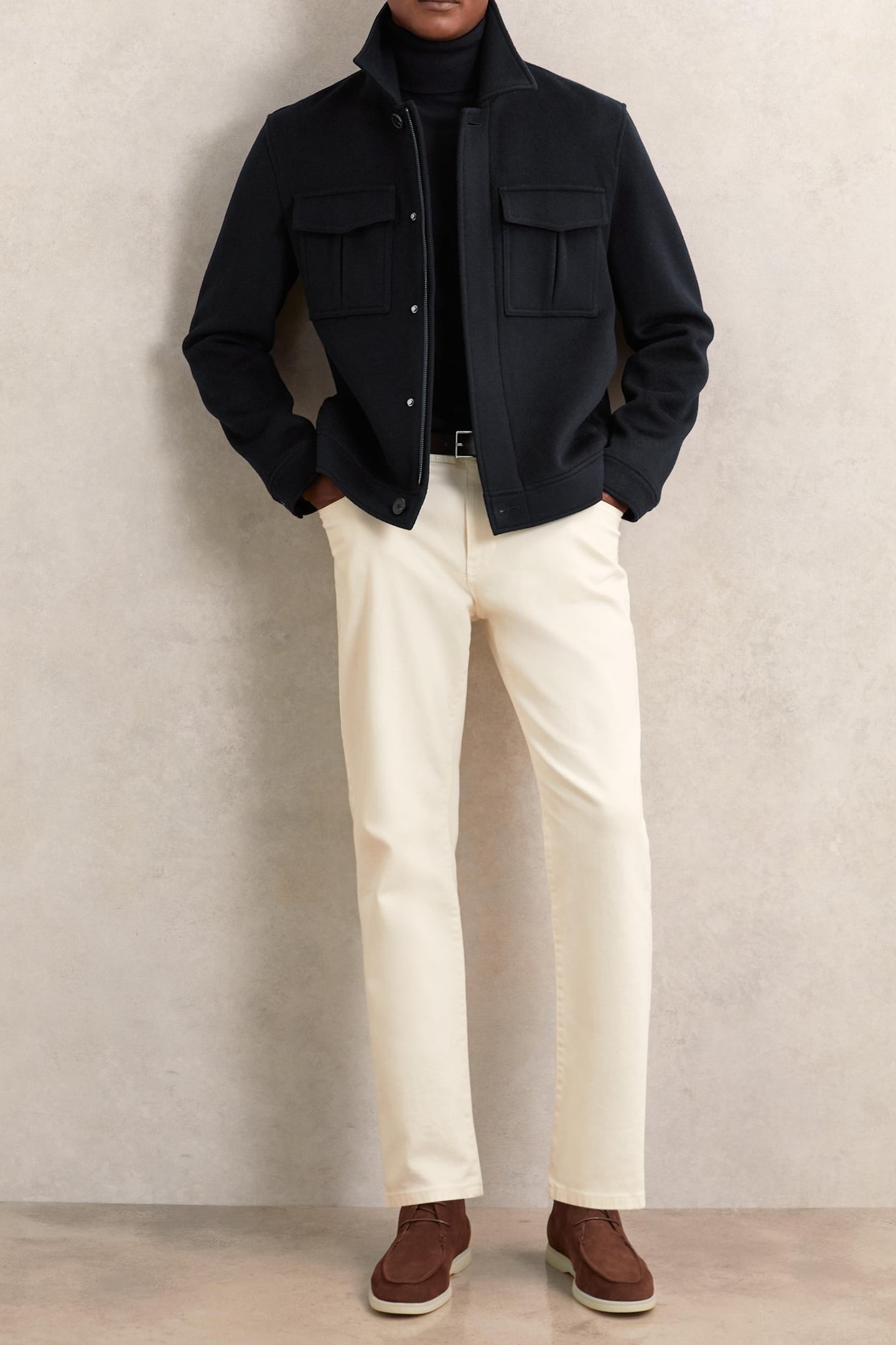 LS ZIP THROUGH CONCEALED PLACKET WOOL JACKET NAVY 1