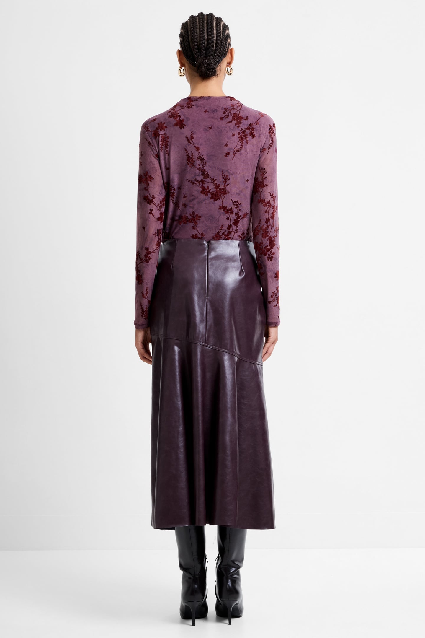 KAYLEIGH PU FLUTED MIDI SKIRT BORDEAUX RED BORDEAUX RED 3