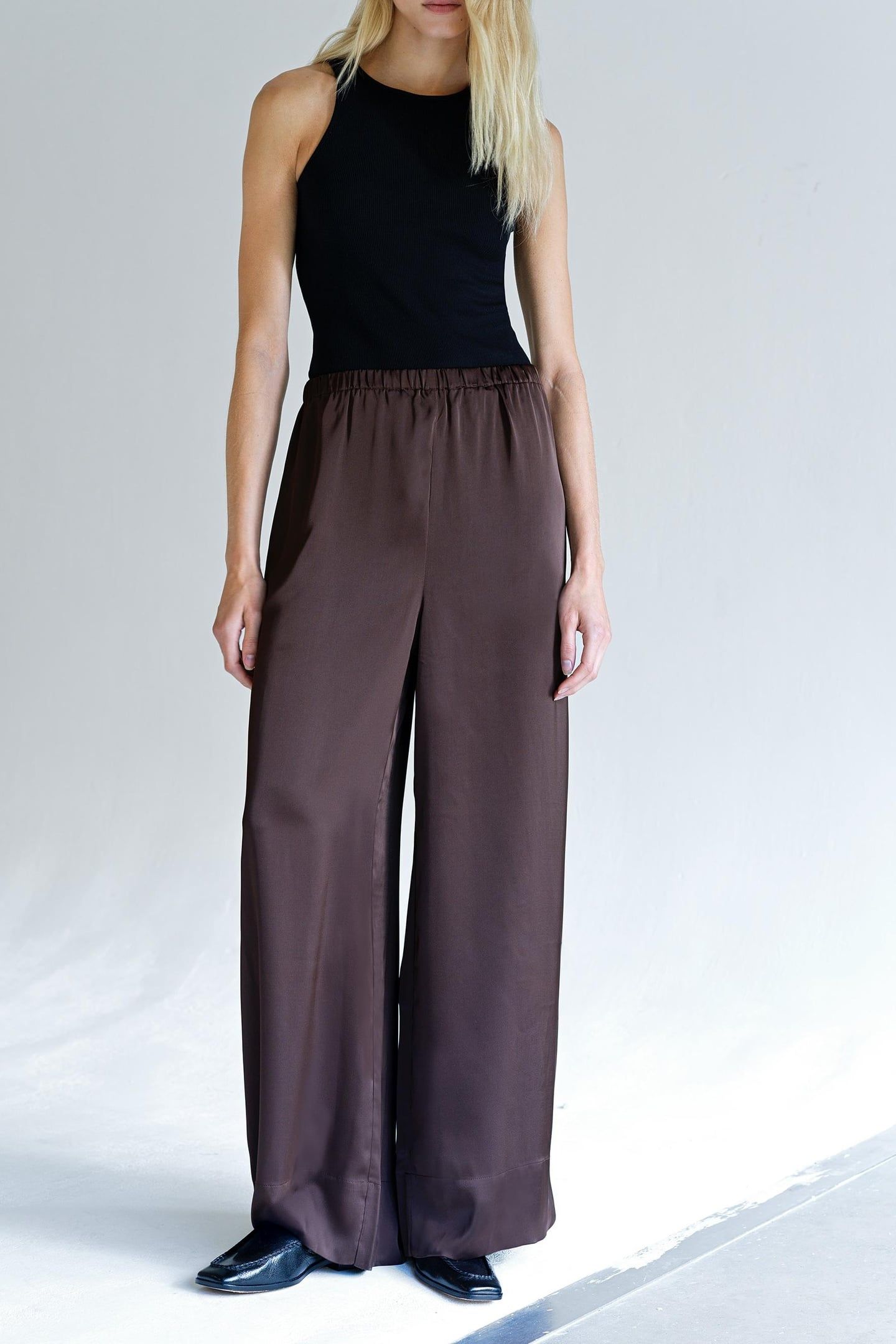 BERNADETTA SATIN WIDE LEG PANT BITTER CHOCOLATE BITTER CHOCO 3