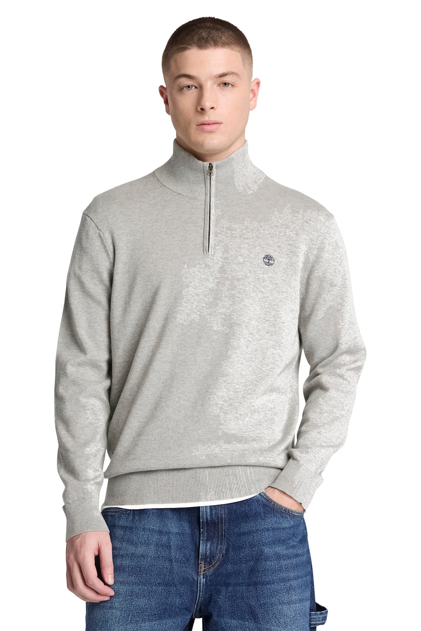 OYSTER RIVER COTTON 1/4 ZIP SWEATER MEDIUM GREY HEATHER 1
