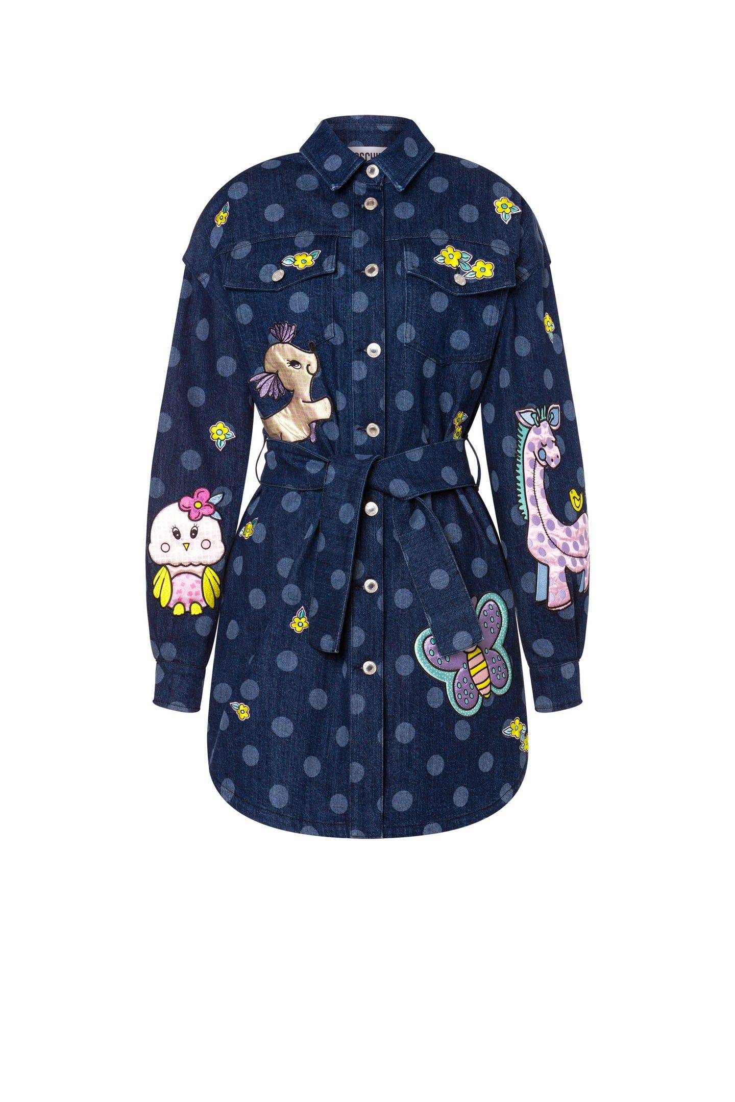 POLKA DOT DENIM DRESS ANIMAL PATCH BLUE 3