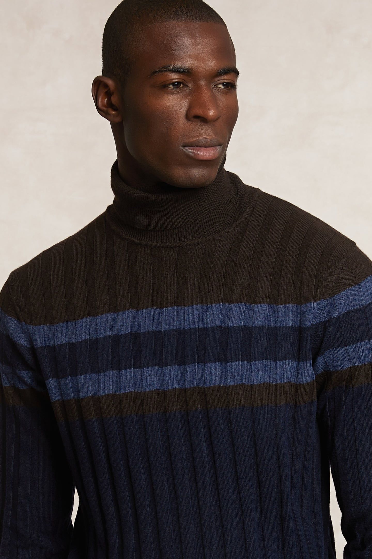 CUSTOM FIT RIBBED WOOL-CASHMERE ROLL NECK SWEATER NAVY/GANAC 4