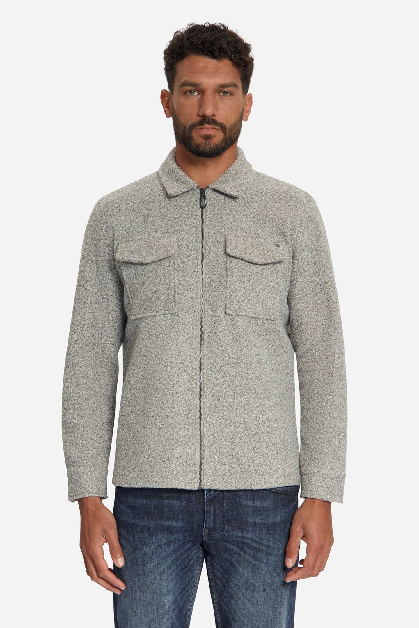 OVERSHIRT FULL ZIPPER BOUCLE SWEAT GREY MELANGE 1