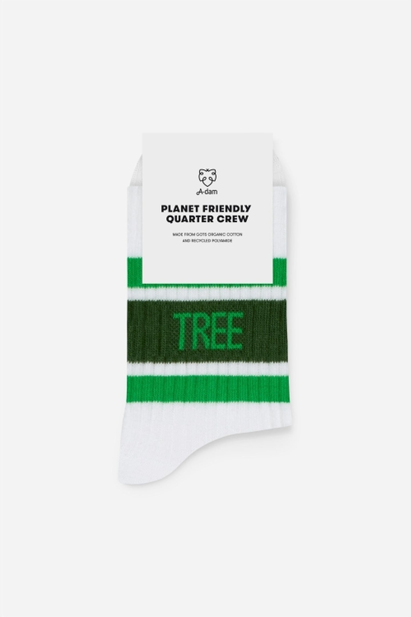 A-DAM 3-PACK QUARTER CREW SOCKS TREEHUGGER WHITE WHITE 2